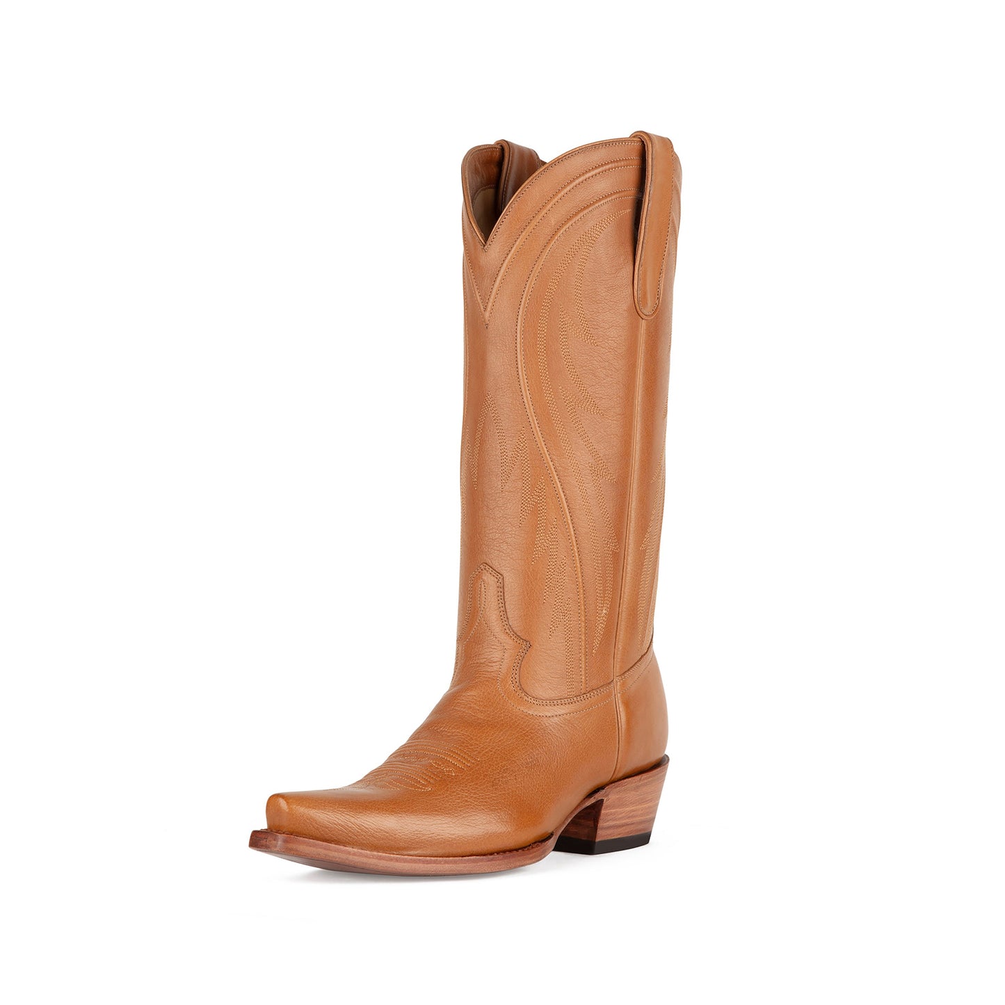 Tan Snip-Toe Classic Embroidery Chic Mid Calf Cowgirl Boots