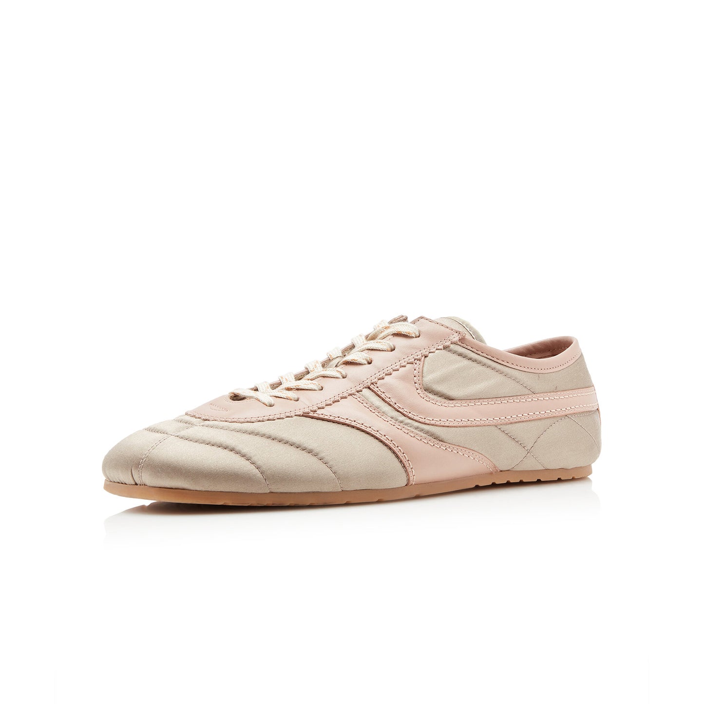 Gray Contrast Satin And Vegan Leather Square-Toe Lace-Up Sneakers Flats