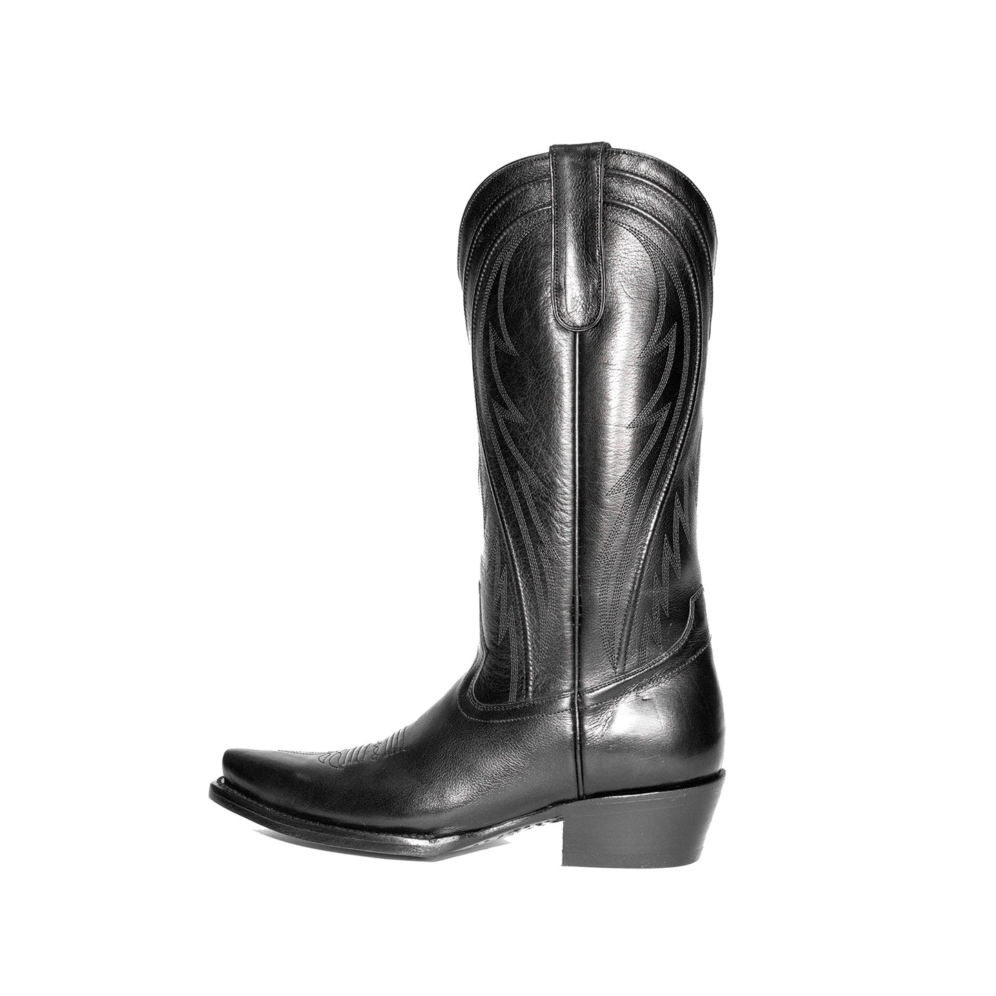 Black Snip-Toe Classic Embroidery Chic Mid Calf Cowgirl Boots