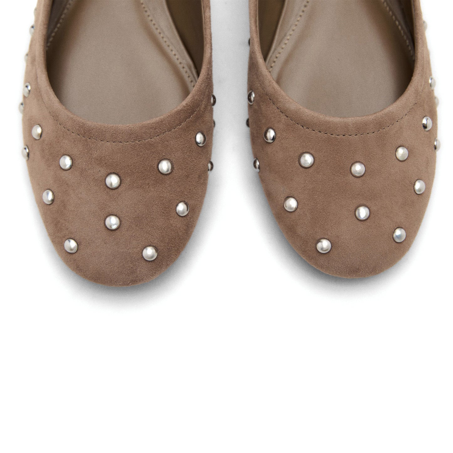 Sand Faux Suede Round-Toe Studded Slip-On Flats