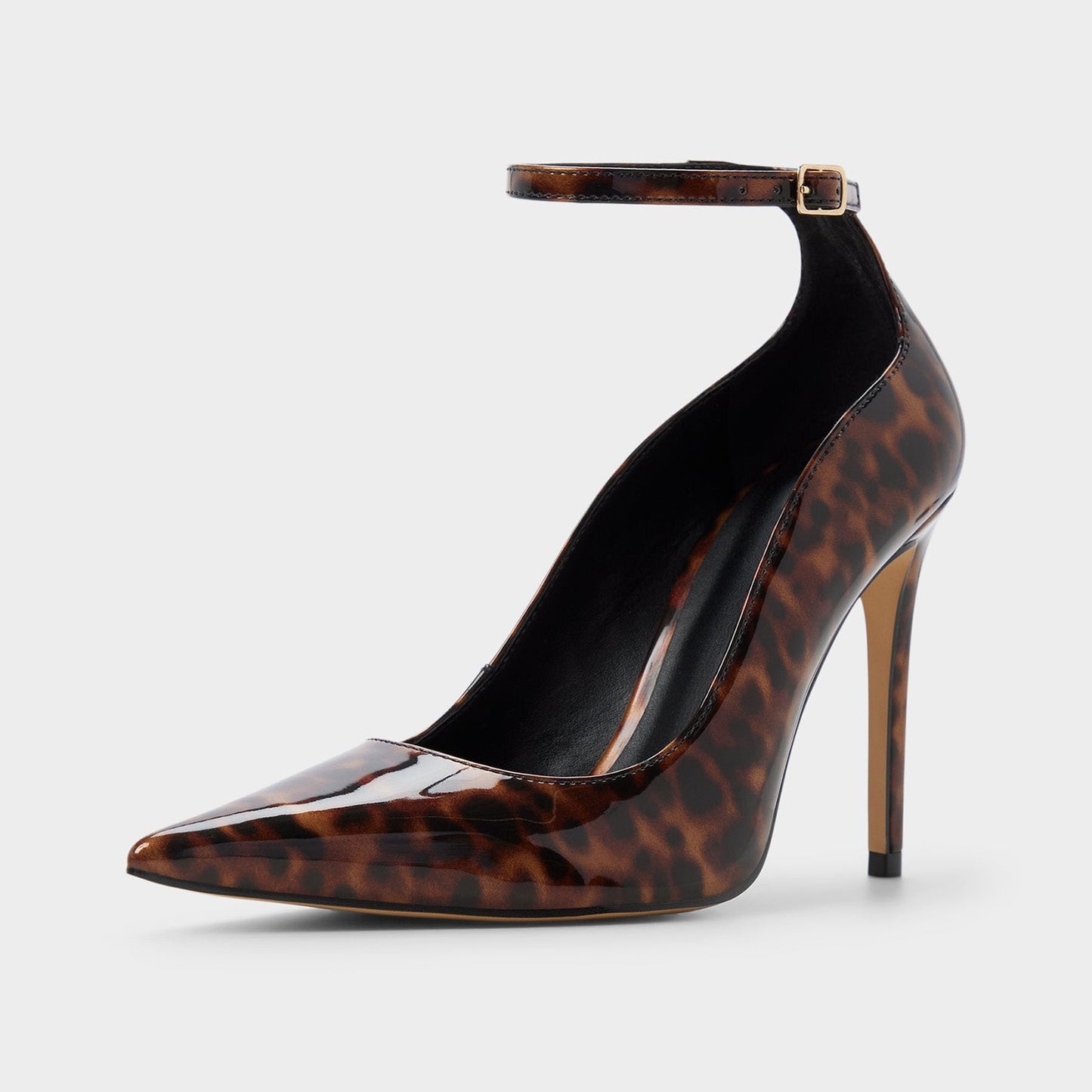 Patent Leopard Pointed-Toe Simple Ankle Strap High Heels