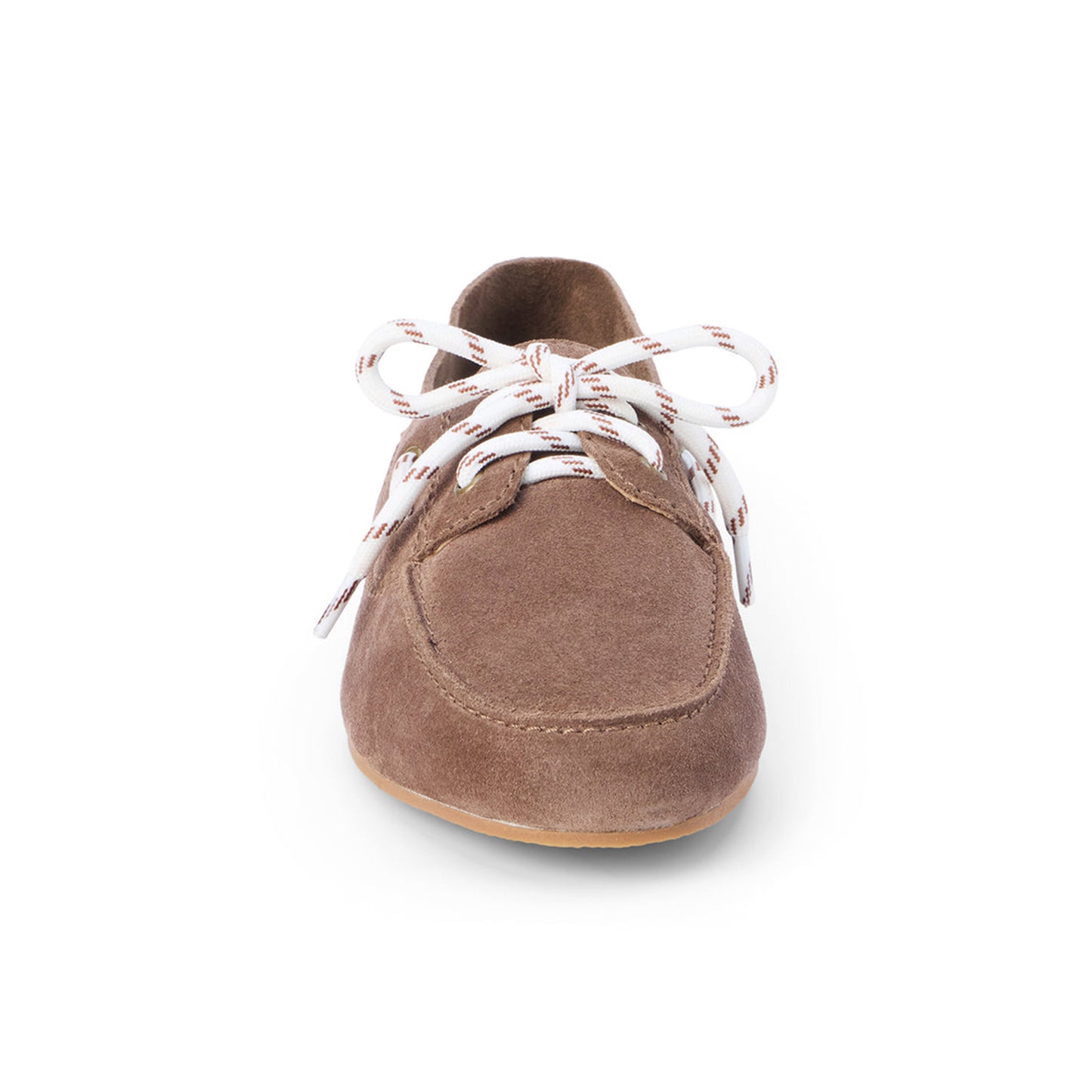 Taupe Cow Suede Round-Toe Lace-Up Boat Shoes Flats