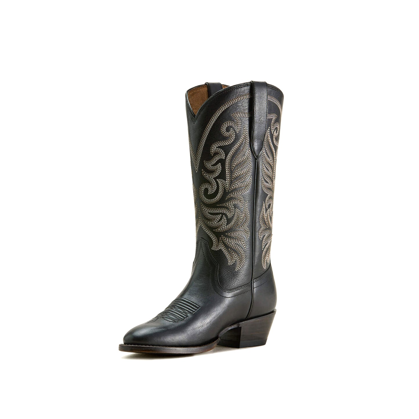 Black Round-Toe Classic Embroidery Mid Calf Cowgirl Boots