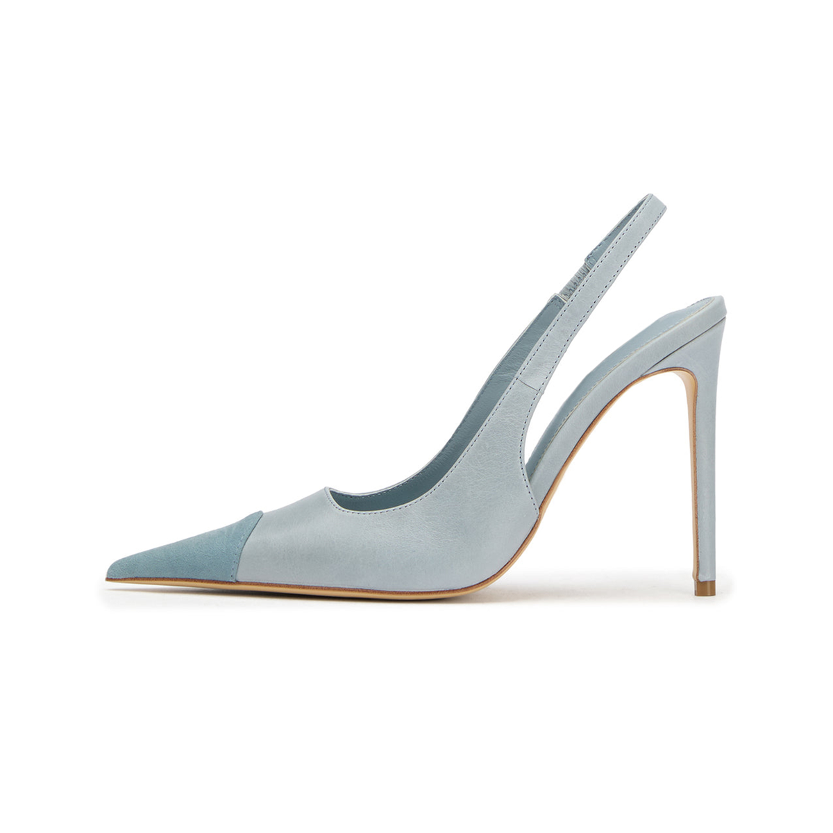 Sky Blue And Blue Faux Suede Pointed-Toe Slingback High Heels