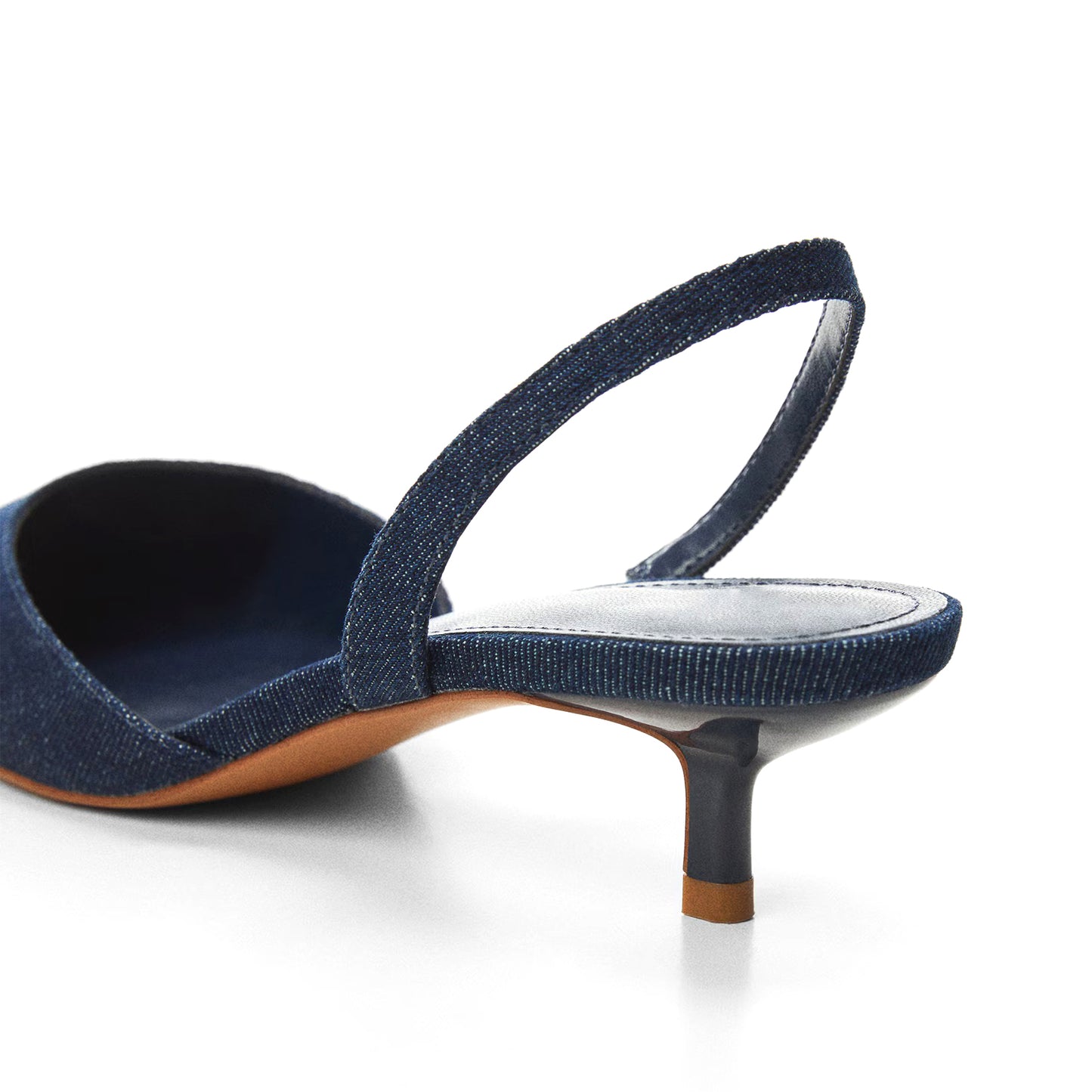 Navy Denim Pointed-Toe Slingback No Fastening Stiletto Kitten Heels