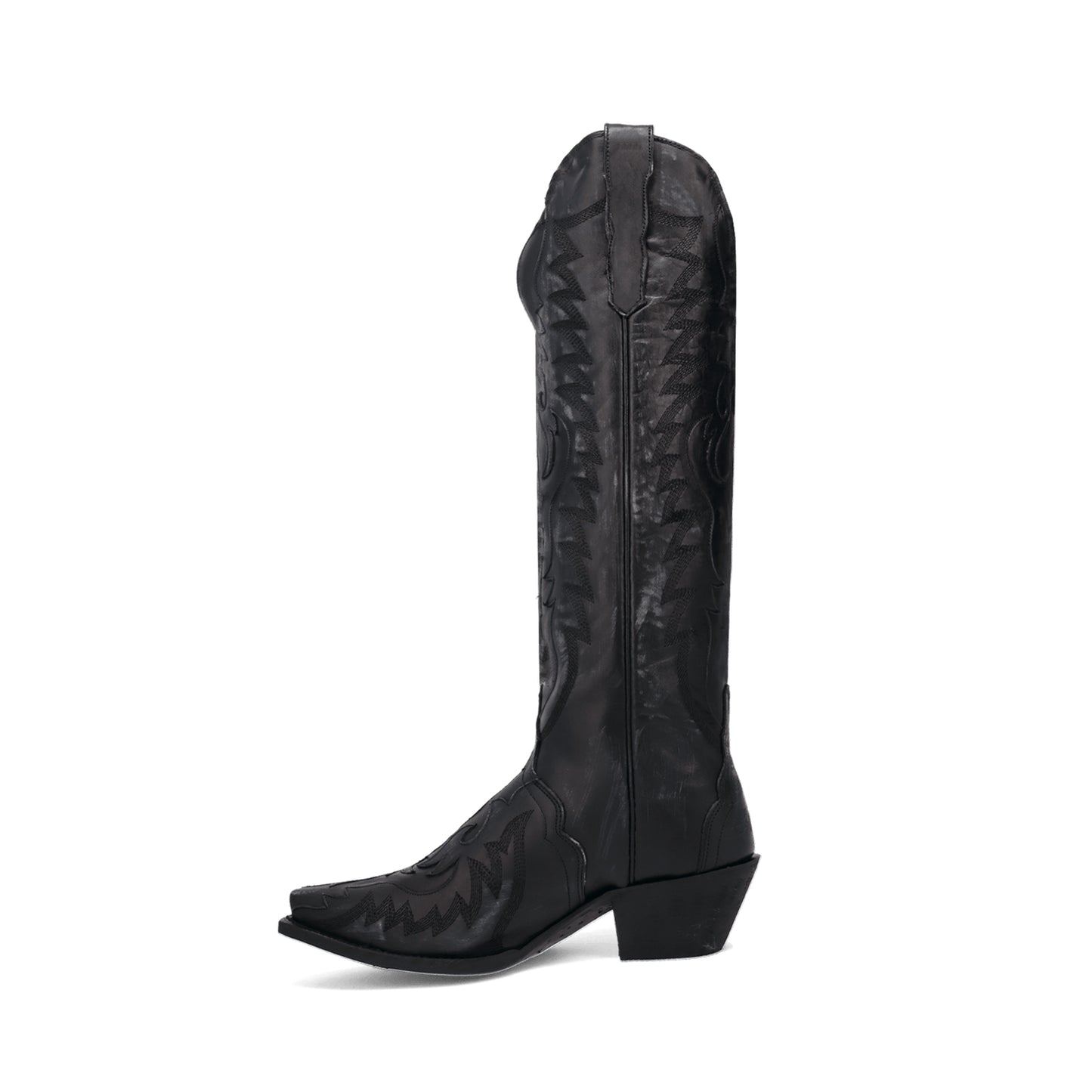 Black Snip-Toe Chic Embroidery And Appliques Wide Calf Knee High Cowgirl Boots