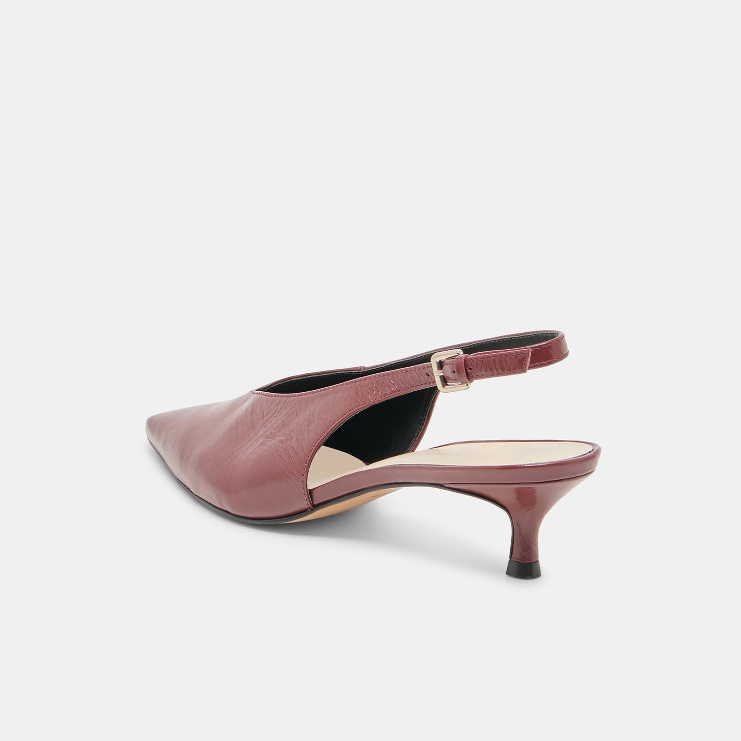 Red Classic Pointed-Toe Slip-On Slingback Kitten Heels