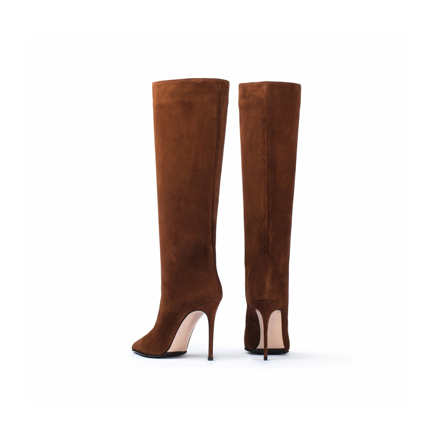 Coffee Faux Suede Pointed-Toe Simple Wide Calf Knee High Tall Stiletto Boots