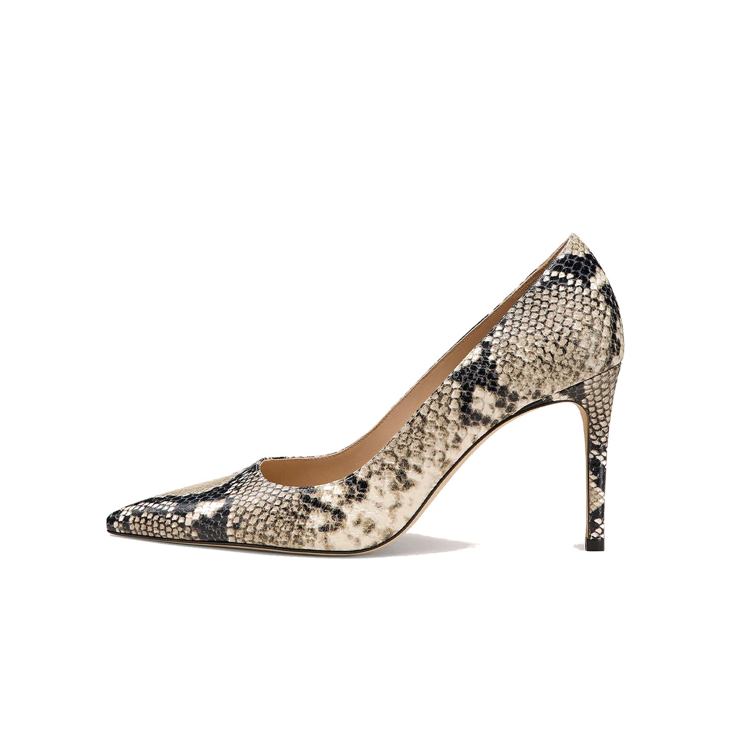 Snakeskin Print Pointed-Toe Slip-On High Heels