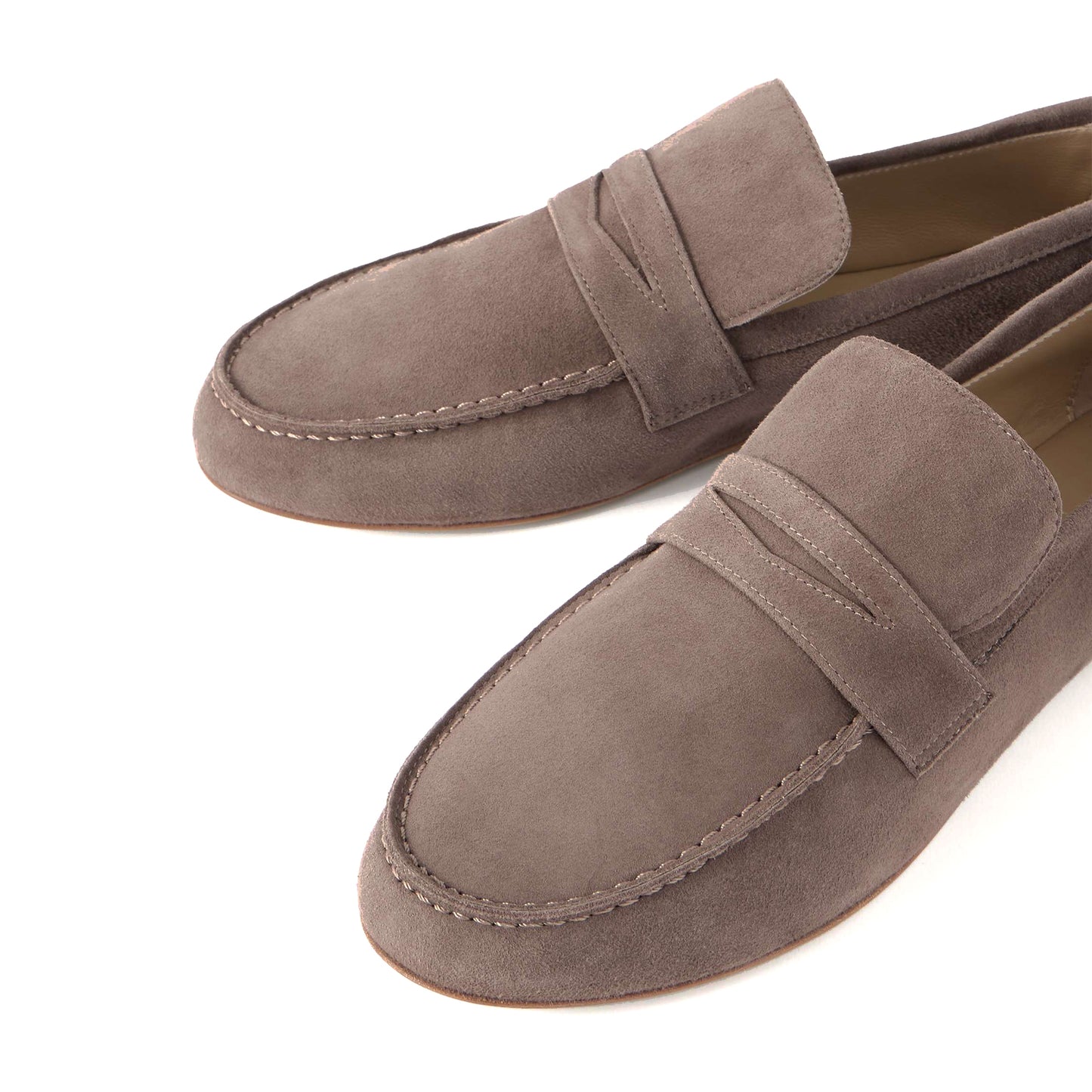 Taupe Faux Suede Round-Toe Slip-On Chic Loafers Flats