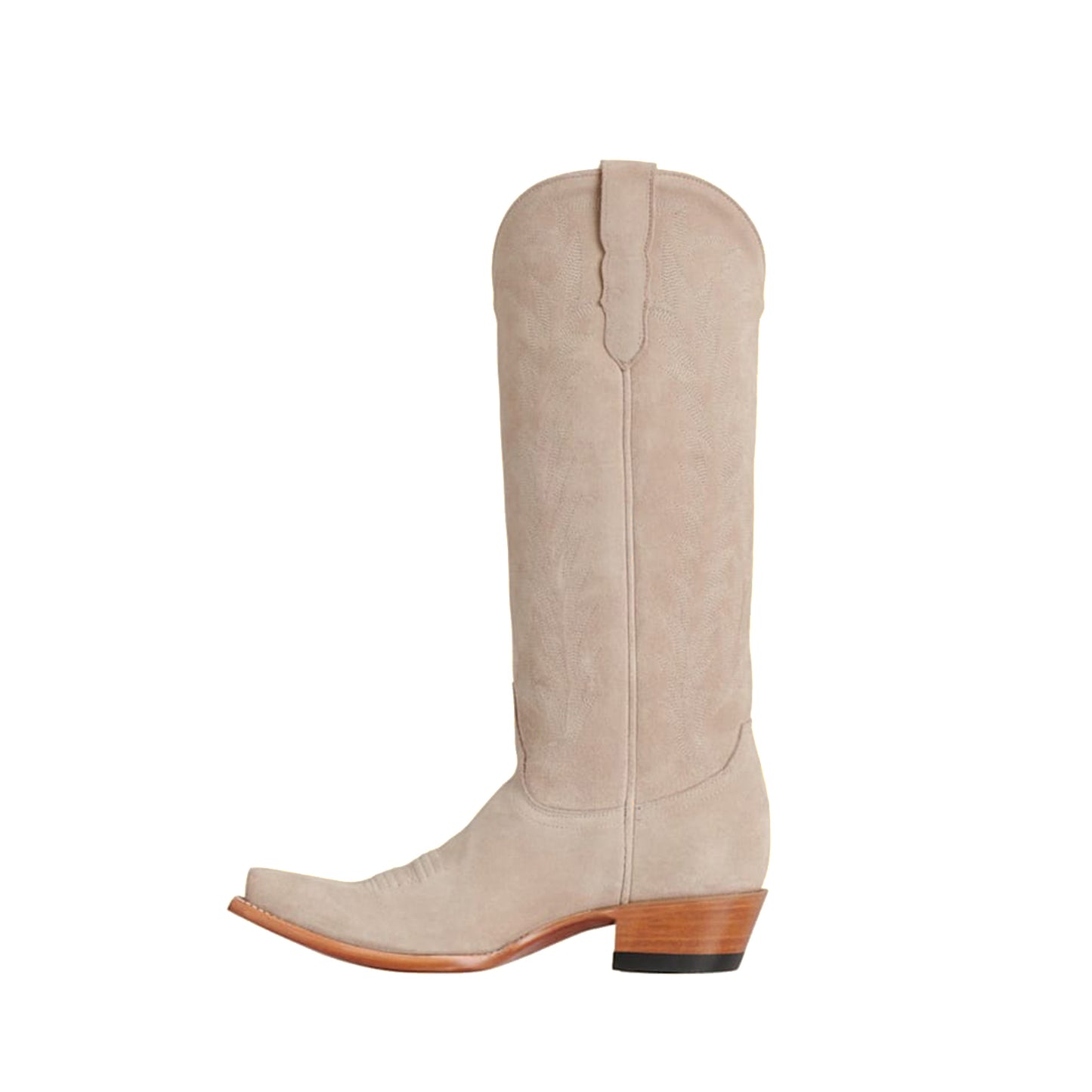 Beige Faux Suede Snip-Toe Embroidery Sleek Mid Calf Classic Cowgirl Boots