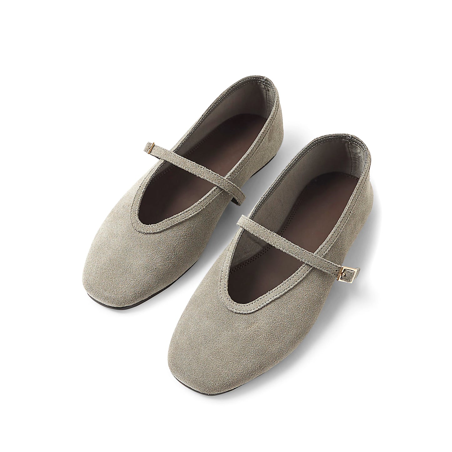 Gray Faux Suede Square-Toe Mary Jane Ballet Flats