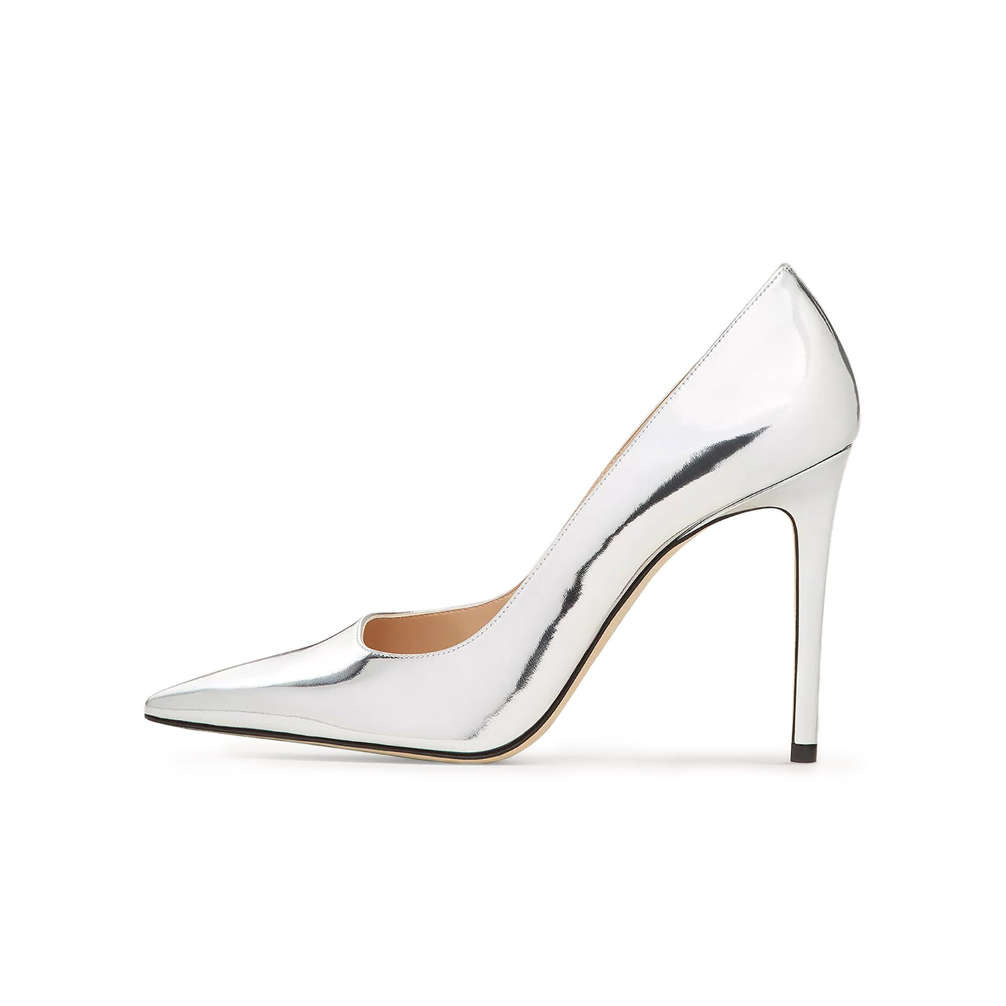 Metallic Silver Pointed-Toe Slip-On High Heels