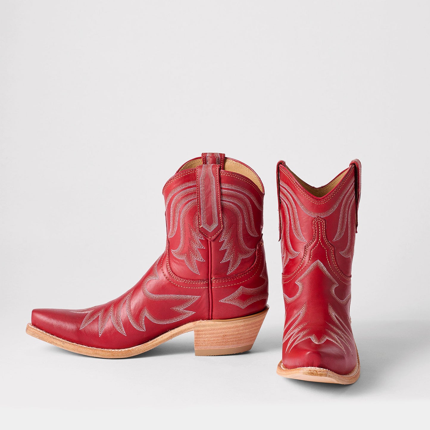 Red Snip-Toe Delicate Embroidery Western Ankle Cowgirl Boots