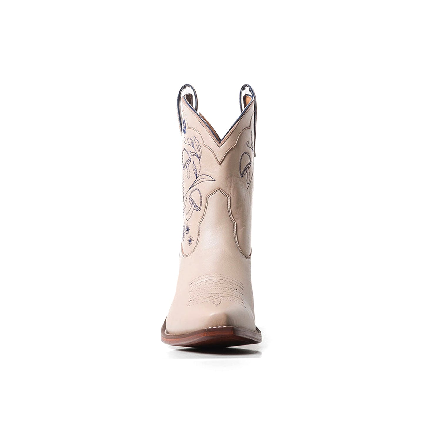Beige Snip-Toe Mushroom Embroidery Ankle Cowgirl Boots