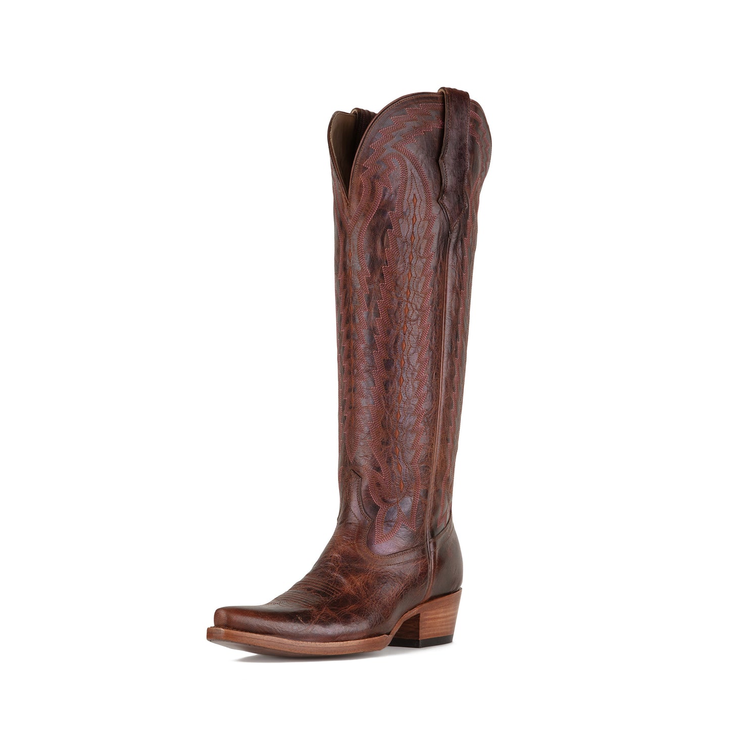 Cognac Snip-Toe Western Embroidery Classic Wide Calf Knee High Cowgirl Boots
