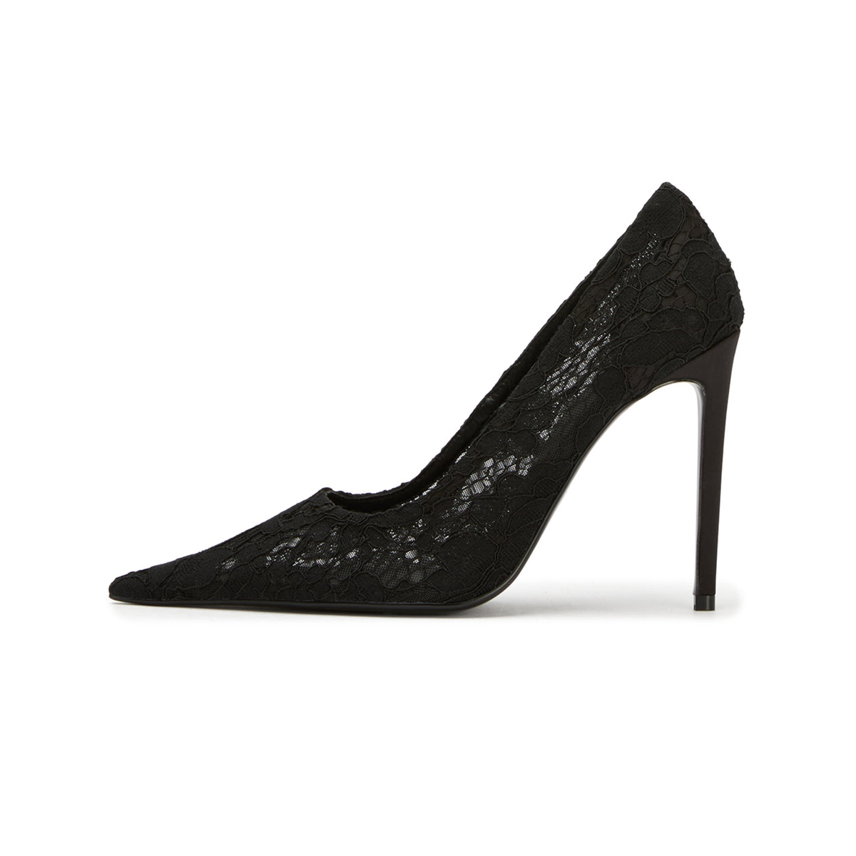 Black Lace Mesh Pointed-Toe Slip-On High Heels Pumps