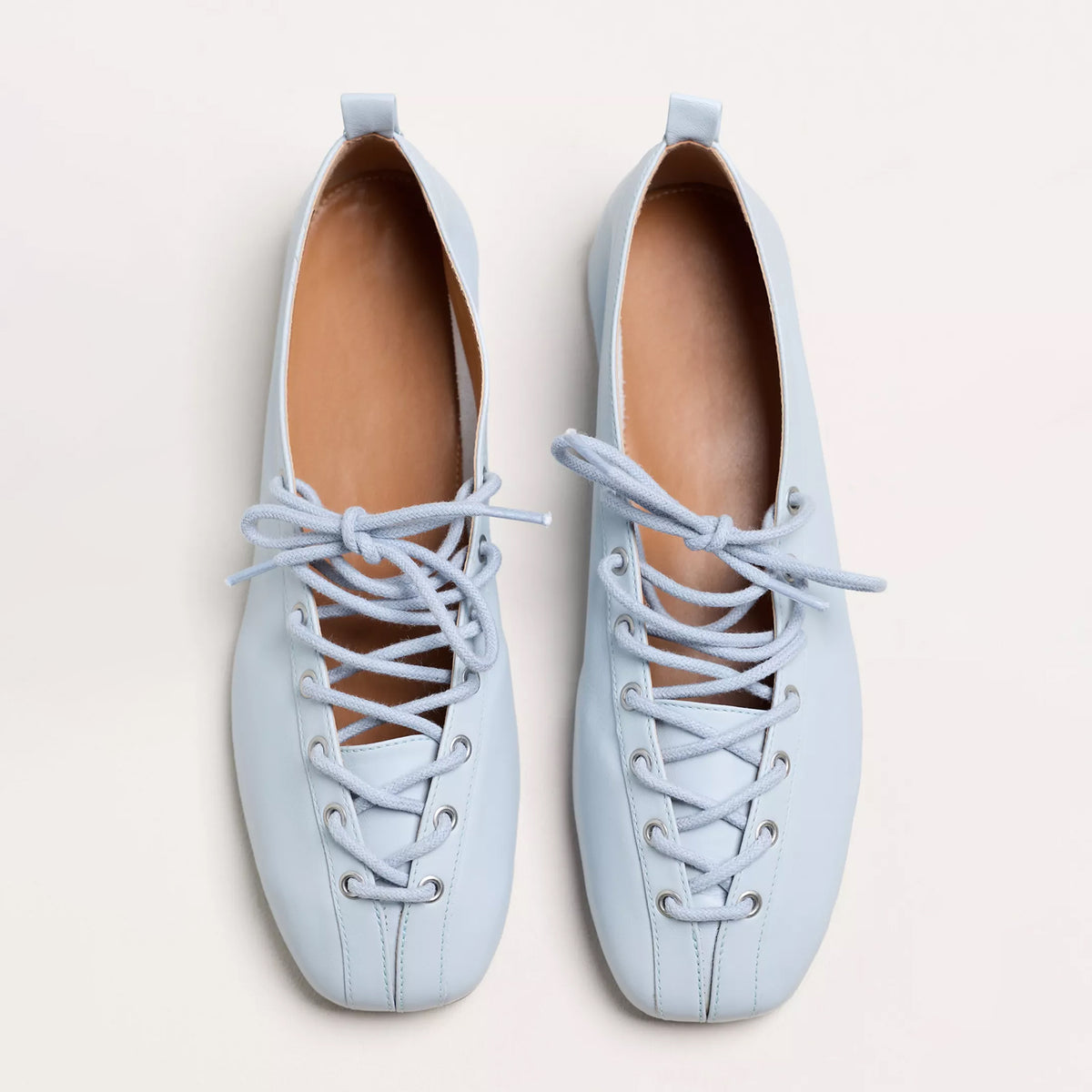 Light Blue Lace-Up Ballet Flats – Square Toe Balletcore Flats