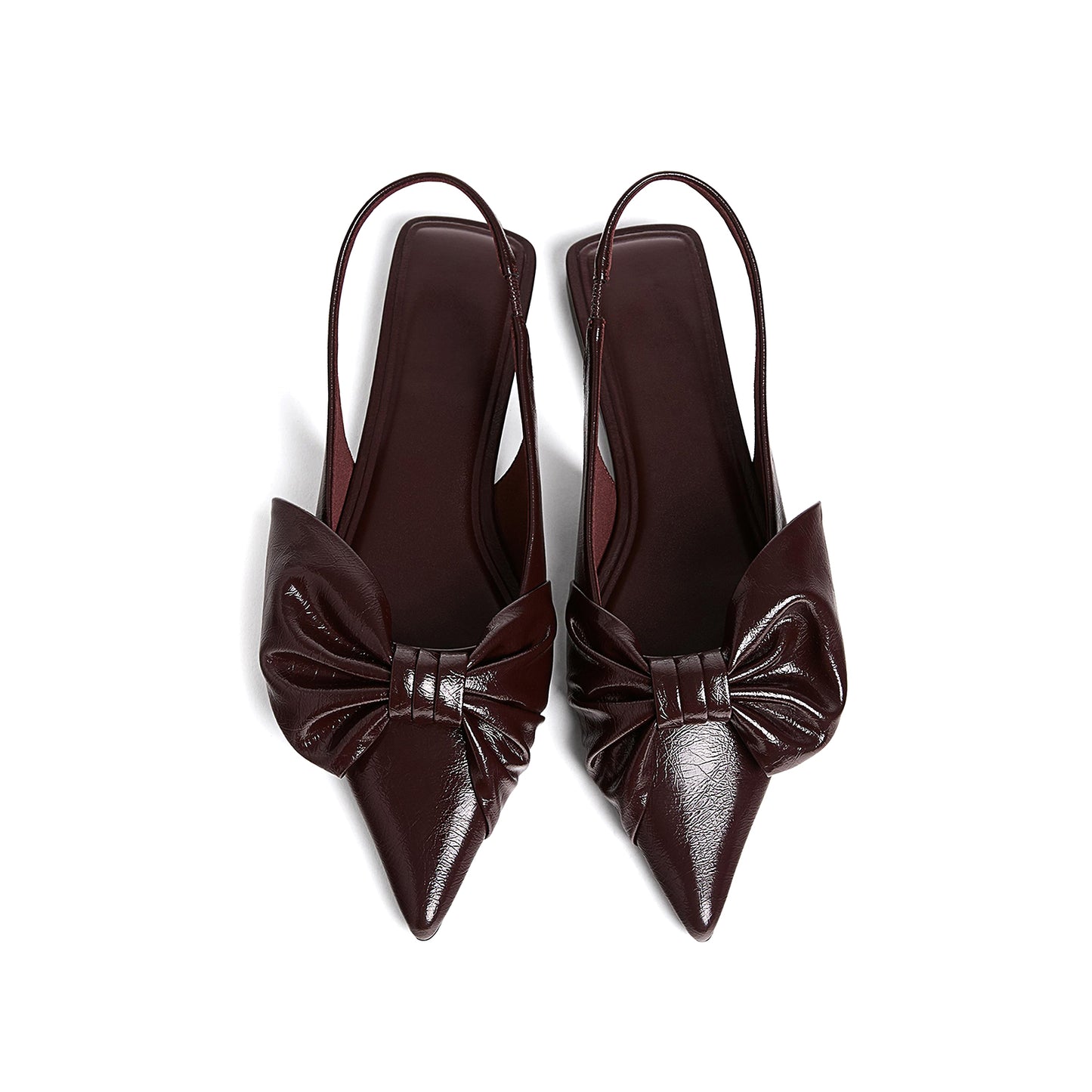 Patent Burgundy Pointed-Toe Front Big Bow Slingback Flats