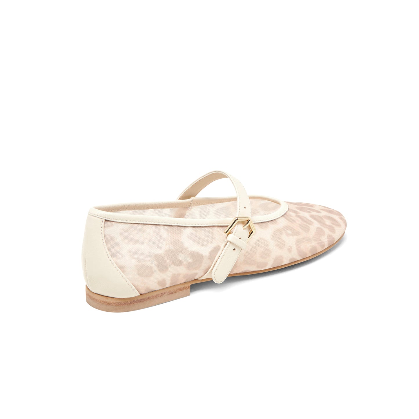 White Leopard Mesh Round-Toe Vegan Leather Bridge Strap Ballet Flats