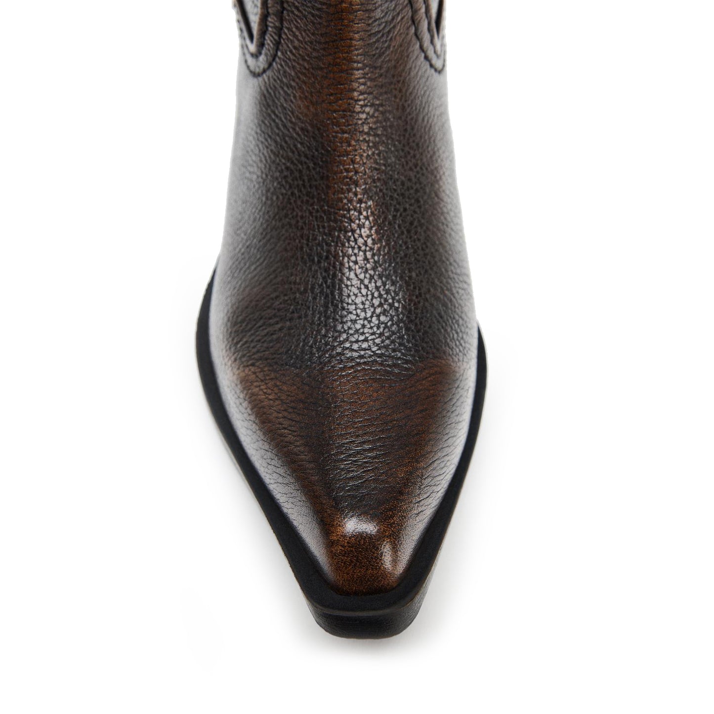 Distressed Brown Snip-Toe Simple Slip-On Mid Calf Cowgirl Boots