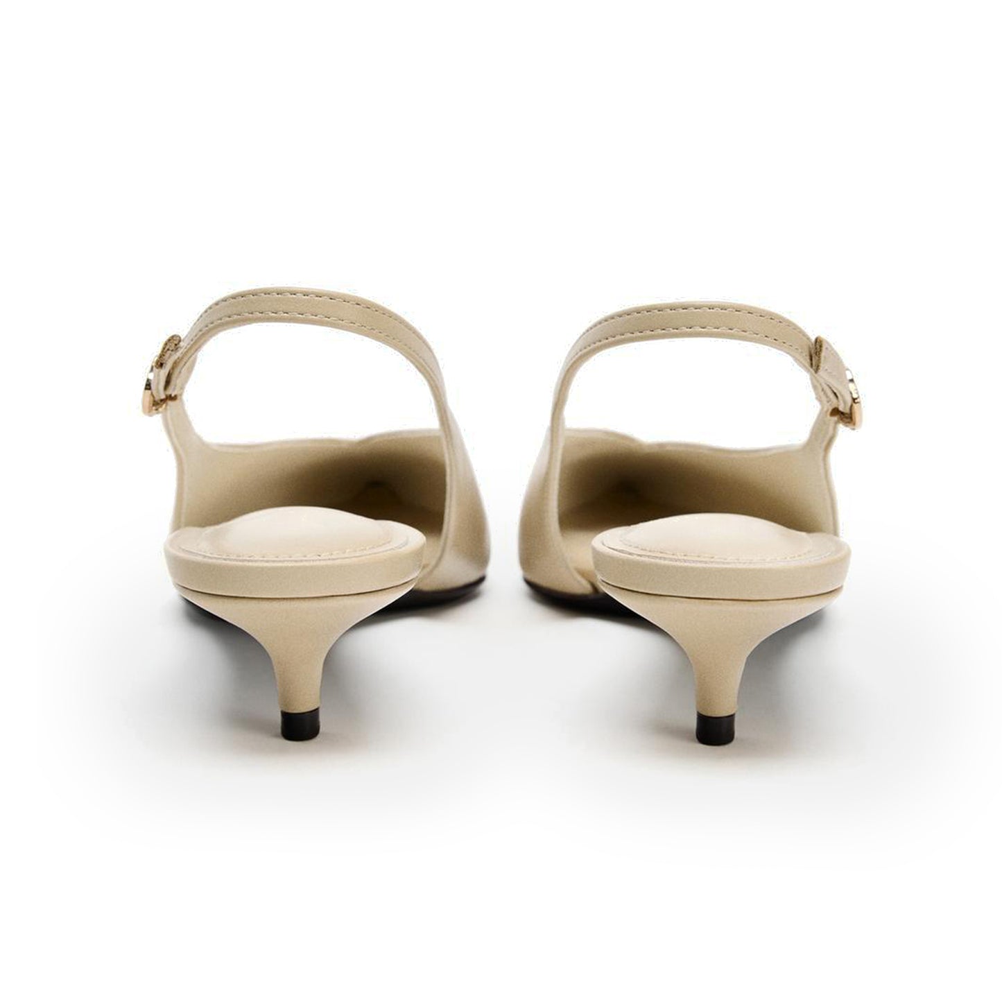 Beige Pointed-Toe Buckle Slingback Chic Kitten Heels