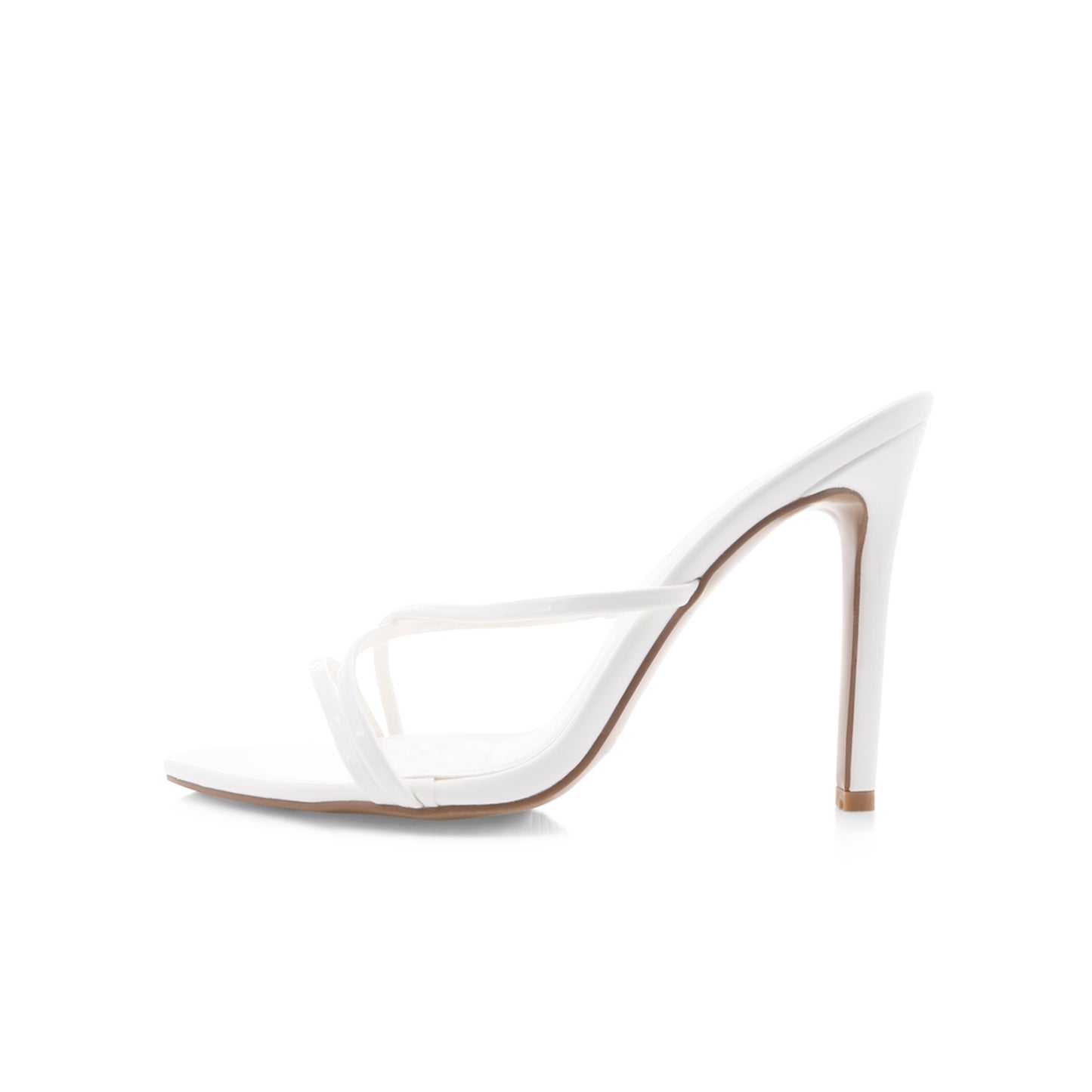 Patent White Open Pointed-Toe Three Straps High Heels