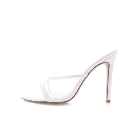 Patent White Open Pointed-Toe Three Straps High Heels