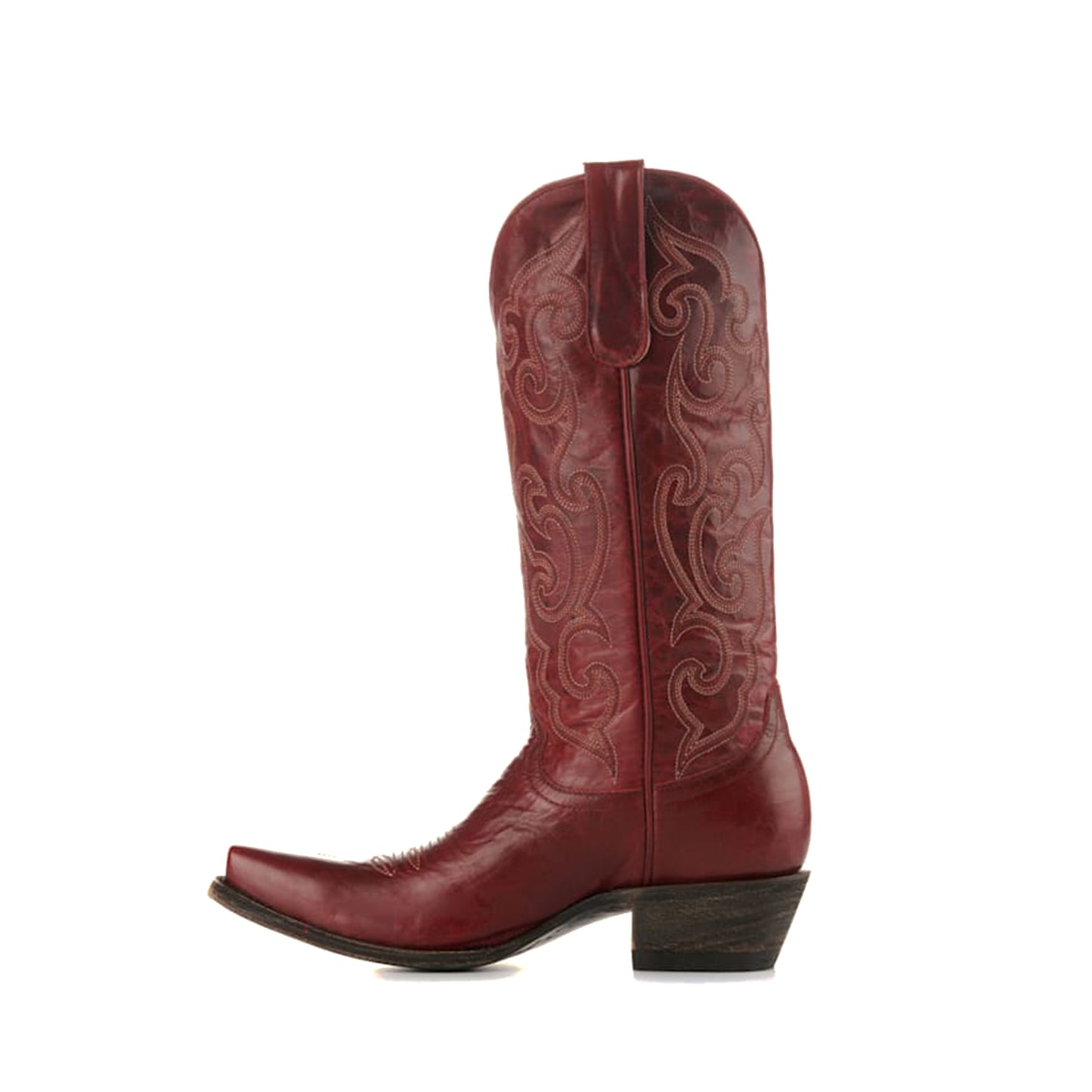 Red Snip-Toe Delicate Embroidery Mid Calf Classic Cowgirl Boots