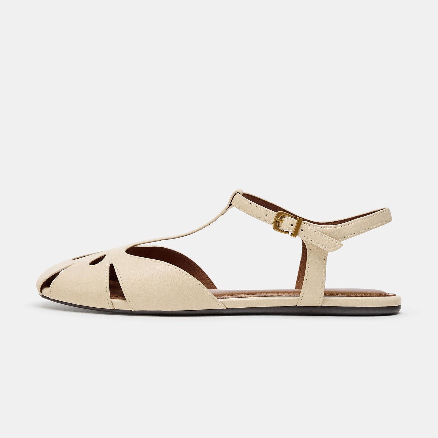 Off White Square-Toe Ankle Strap Fisherman-Style Sandals Flats