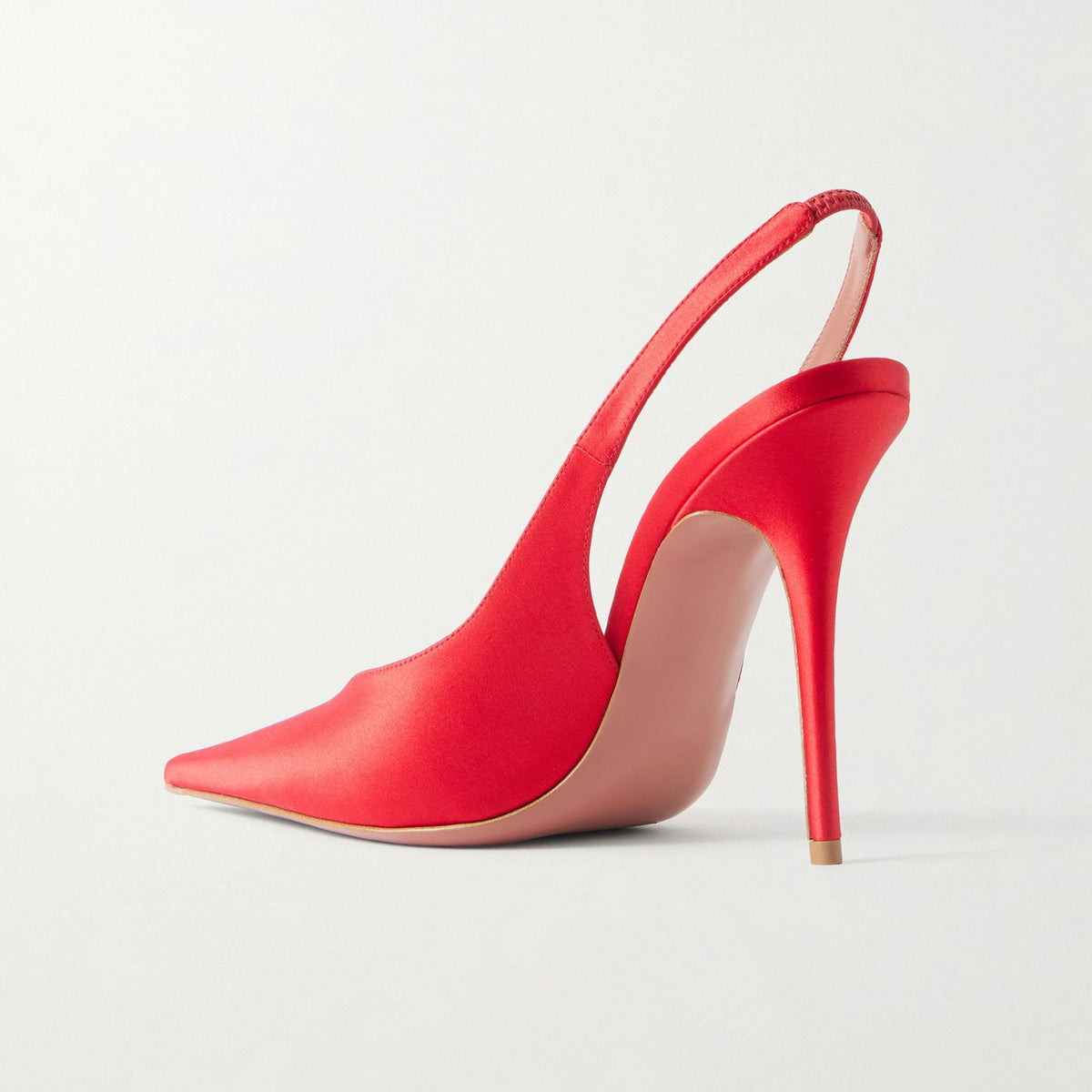 Red Satin Pointed-Toe Buckle Slingback Sleek High Heels