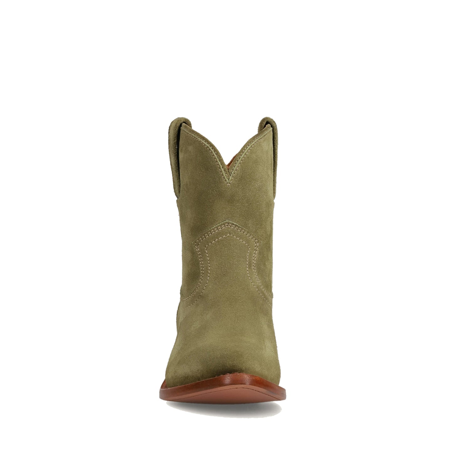 Jade Green Faux Suede Round-Toe Simple Slip-On Ankle Cowgirl Boots