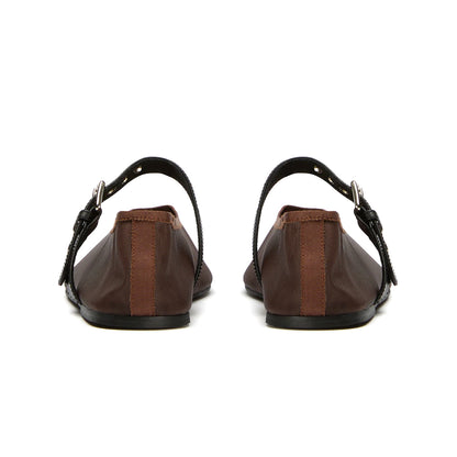 Chocolate Mesh Round-Toe Ballet Flats With Bridge Strap