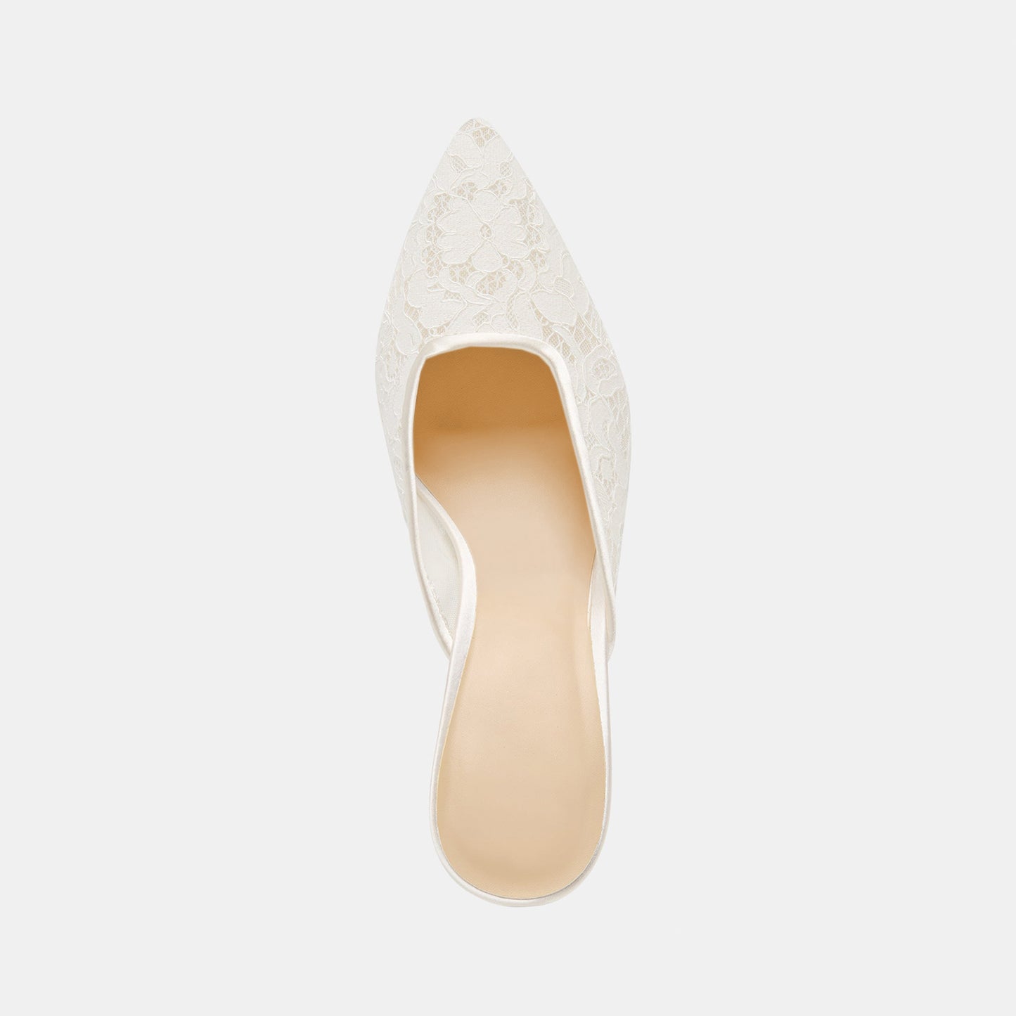 White Lace Mesh Pointed-Toe Stylish Front Bow Backless High Heels