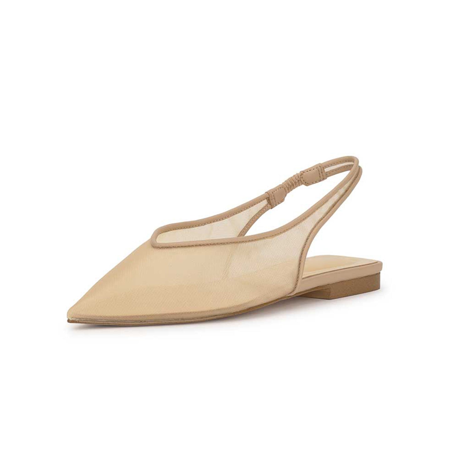 Sand Mesh Pointed-Toe Flowers Embroidery Back Strap Flats