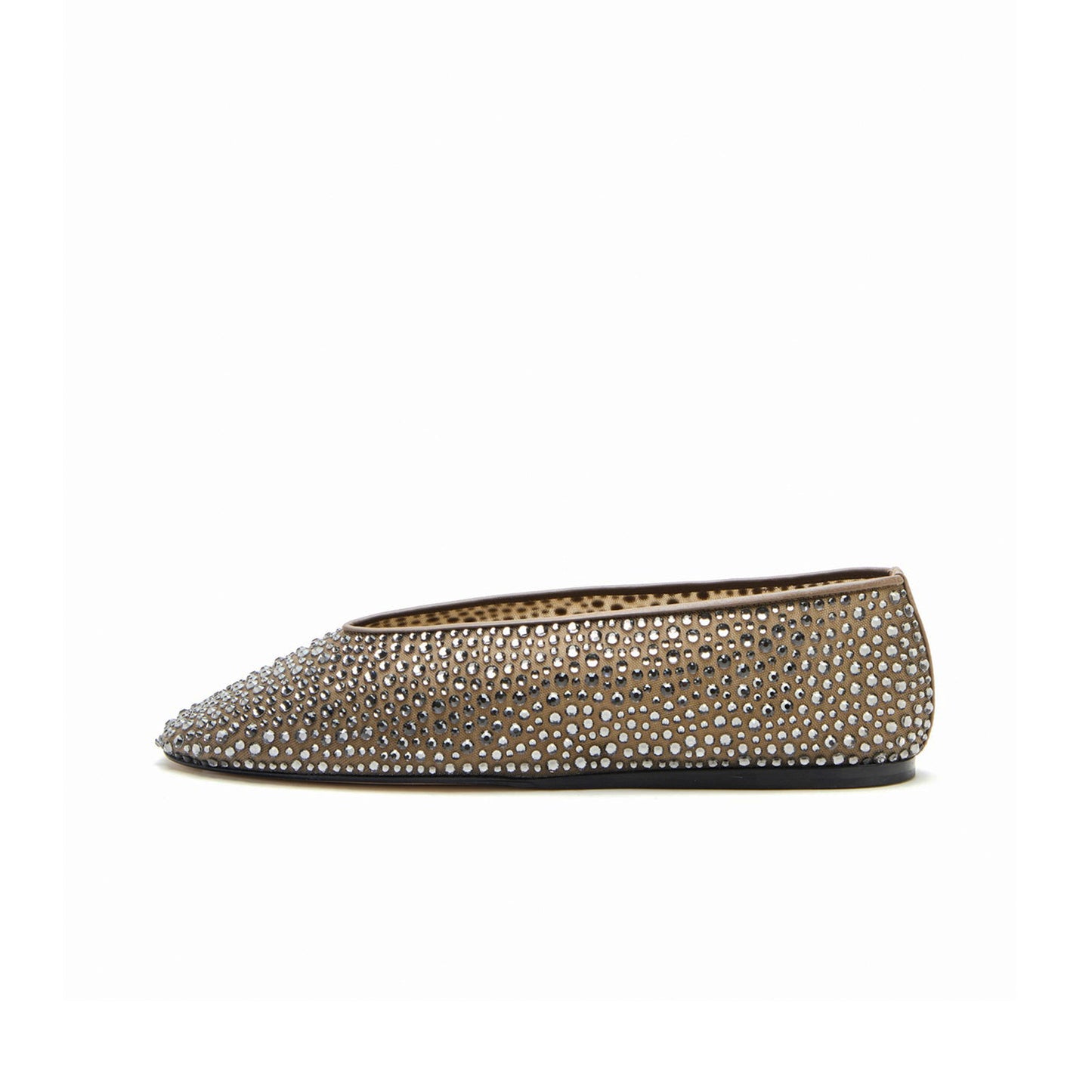 Gray Mesh Round-Toe Full Crystals Chic Ballet Flats