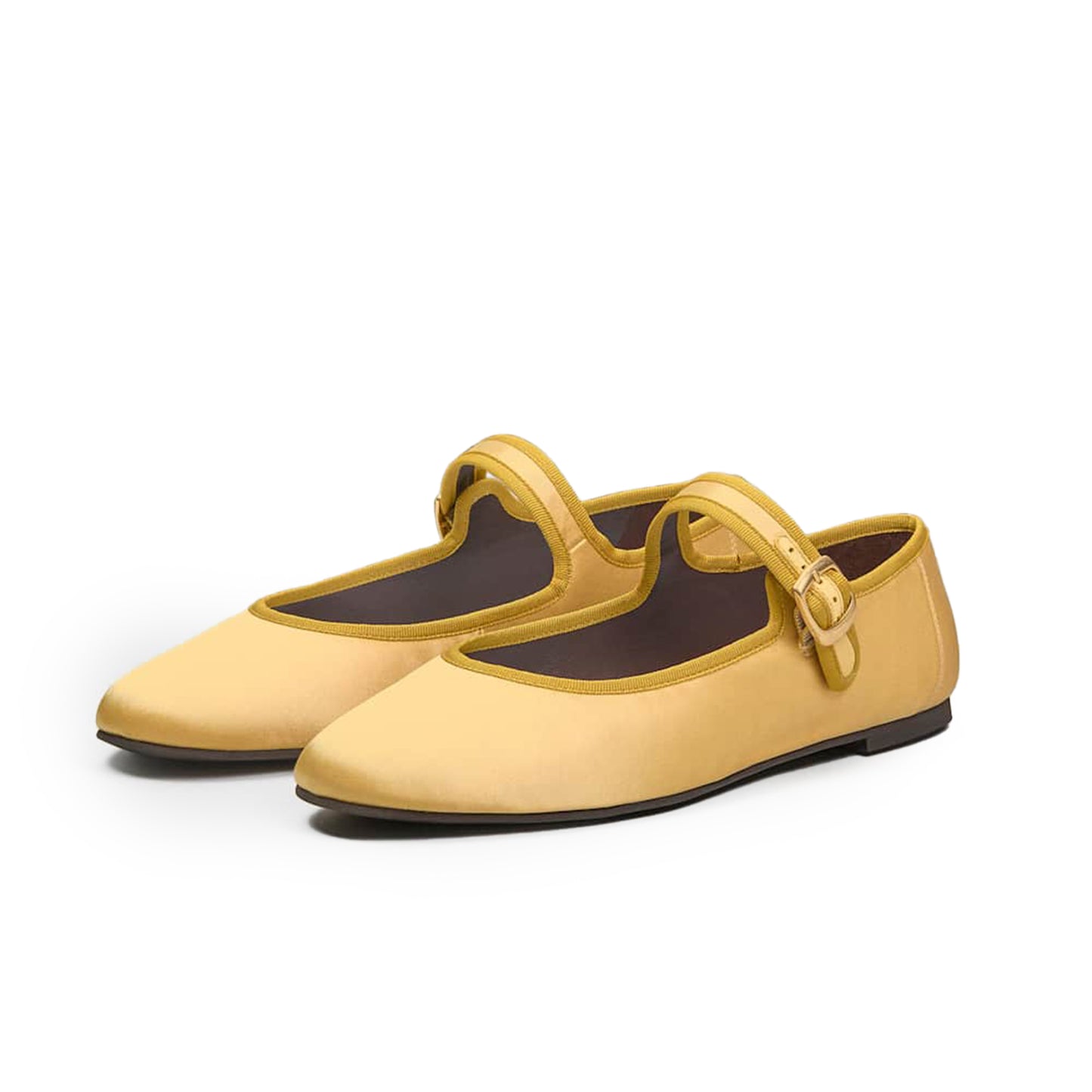 Yellow Satin Round-Toe Bridge Strap Slip-On Flats