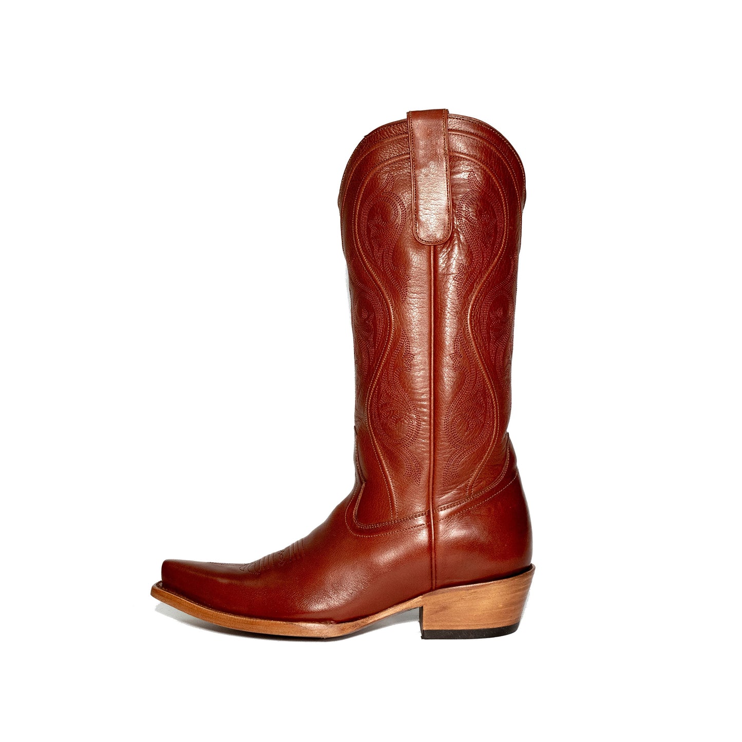 Cognac Snip-Toe Embroidery Chic Mid Calf Cowgirl Boots