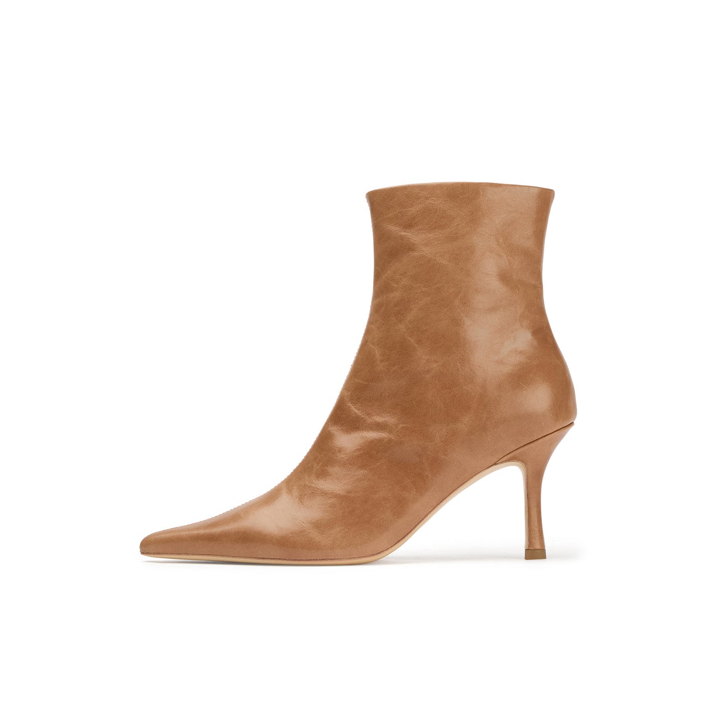 Vintage Tan Pointed-Toe Full-Zip Sleek Ankle Stiletto Boots