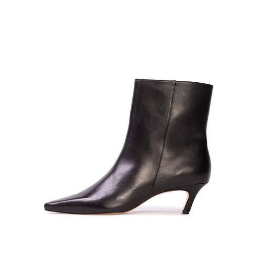 Black Pointed-Toe Simple Short Ankle Heel Boots