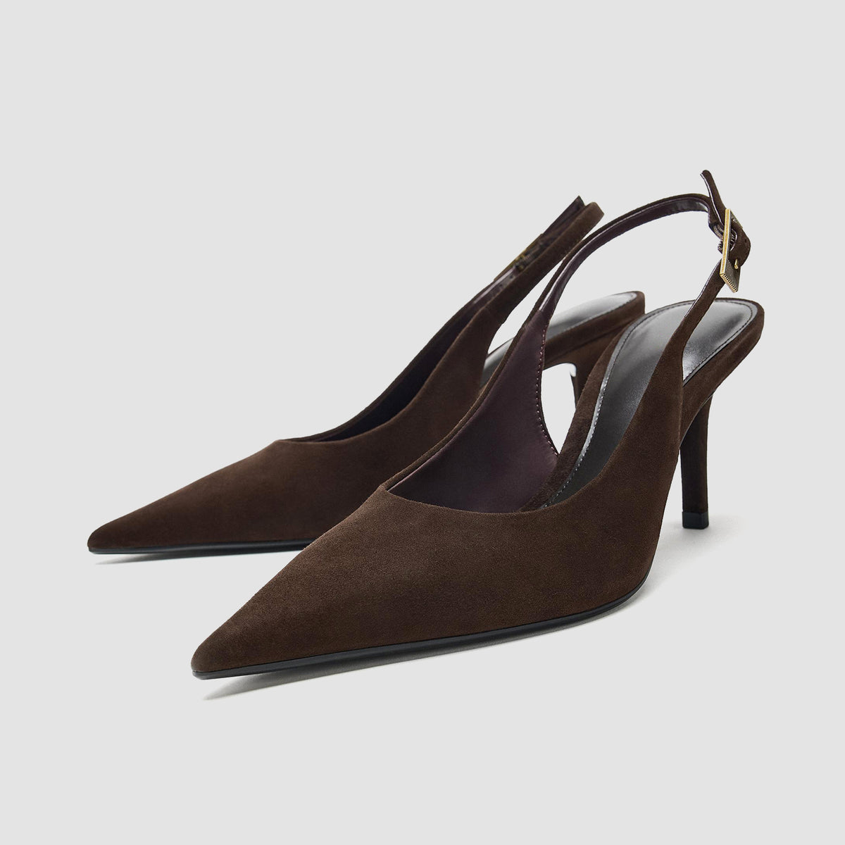 Chocolate Faux Suede Pointed-Toe Chic Back Strap Kitten Heels