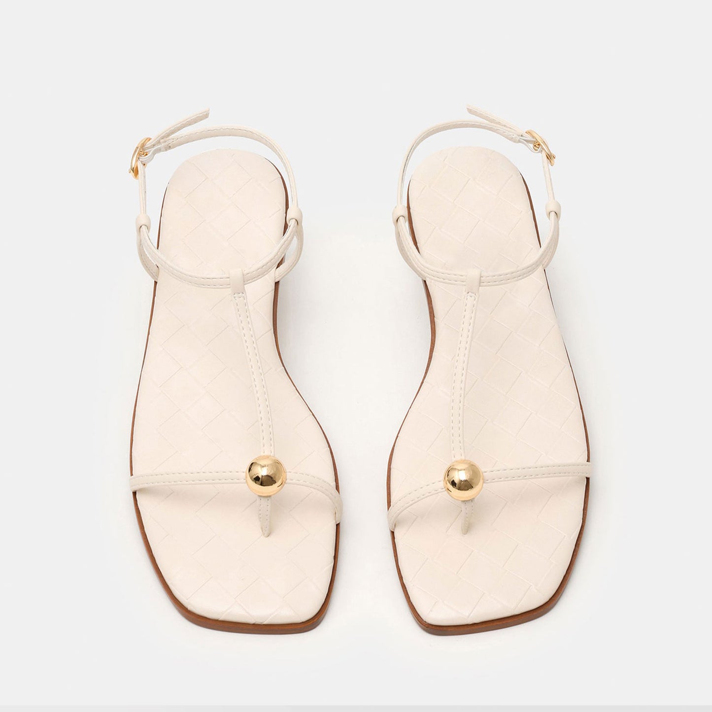 Bone Square-Toe Strappy Ankle Strap Sandals Flats