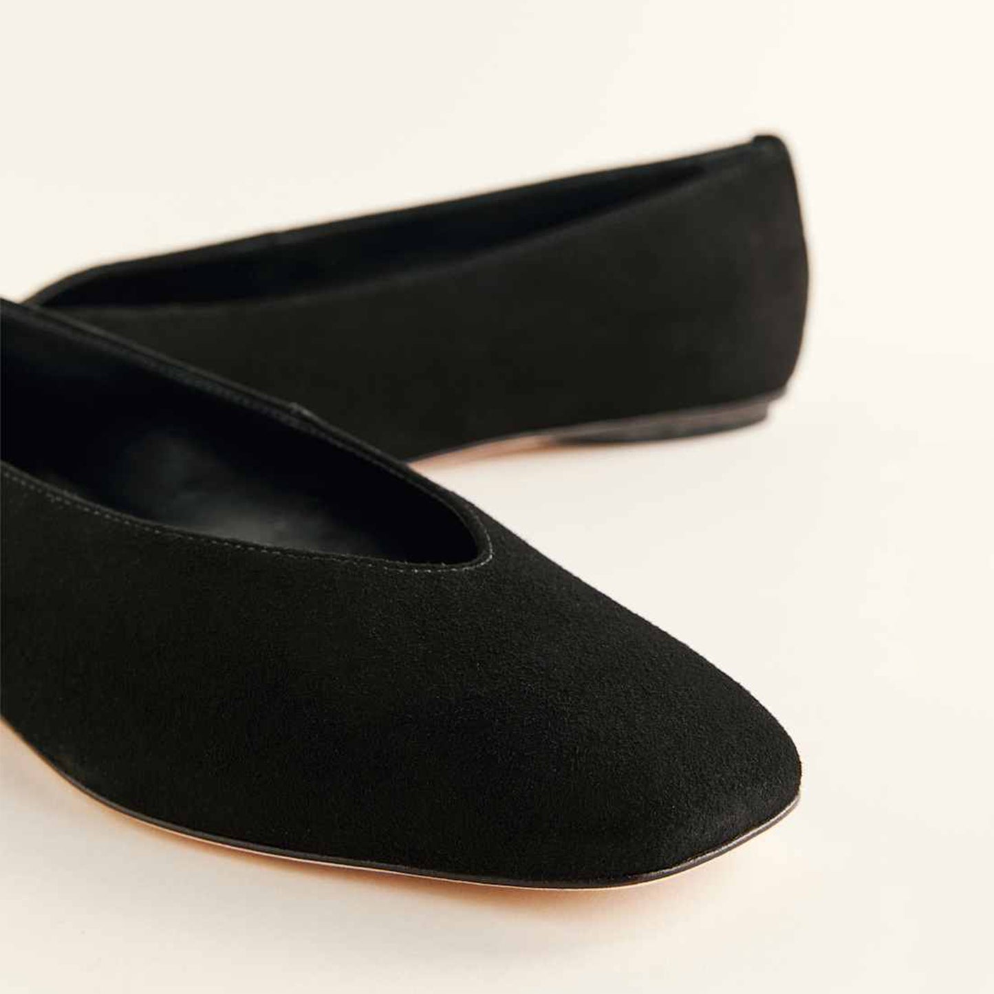 Black Faux Suede Square-Toe Classic Ballet Slip-On Flats