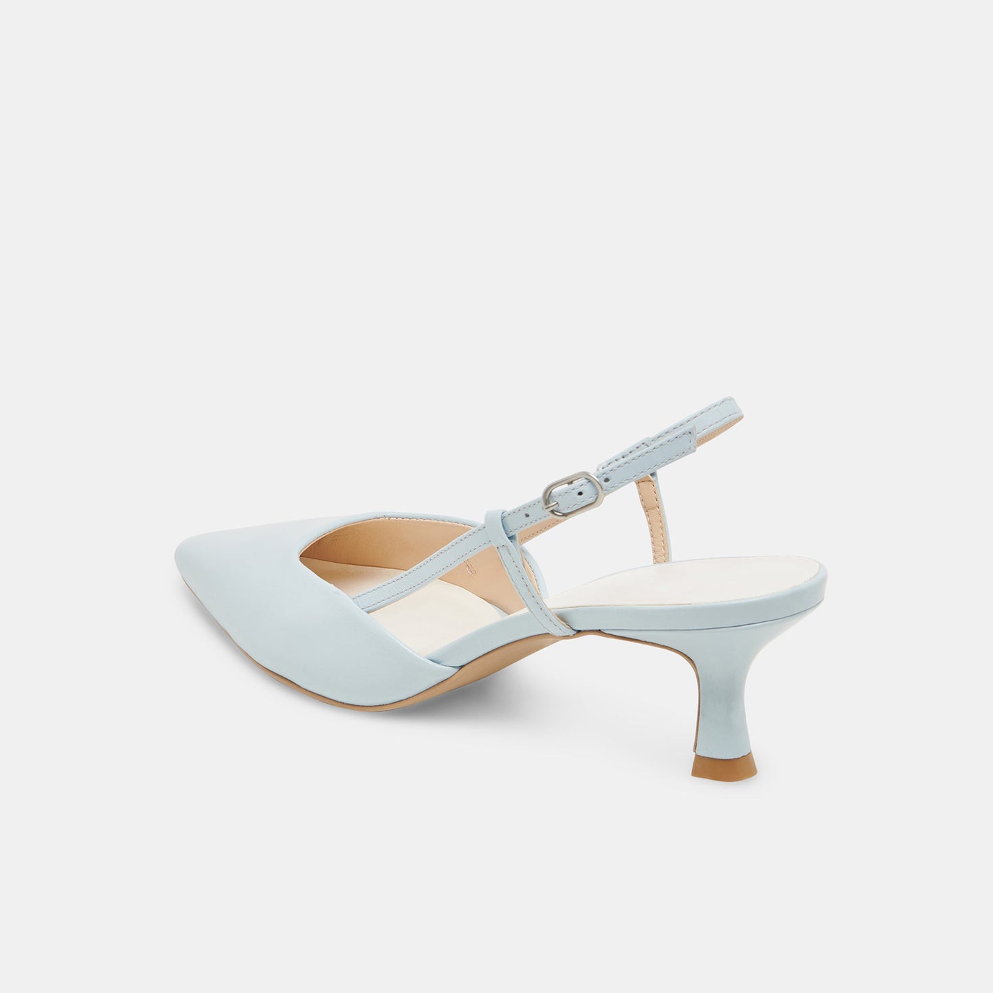 Ice Blue Pointed-Toe Classic Slip-On Slingback Kitten Heels