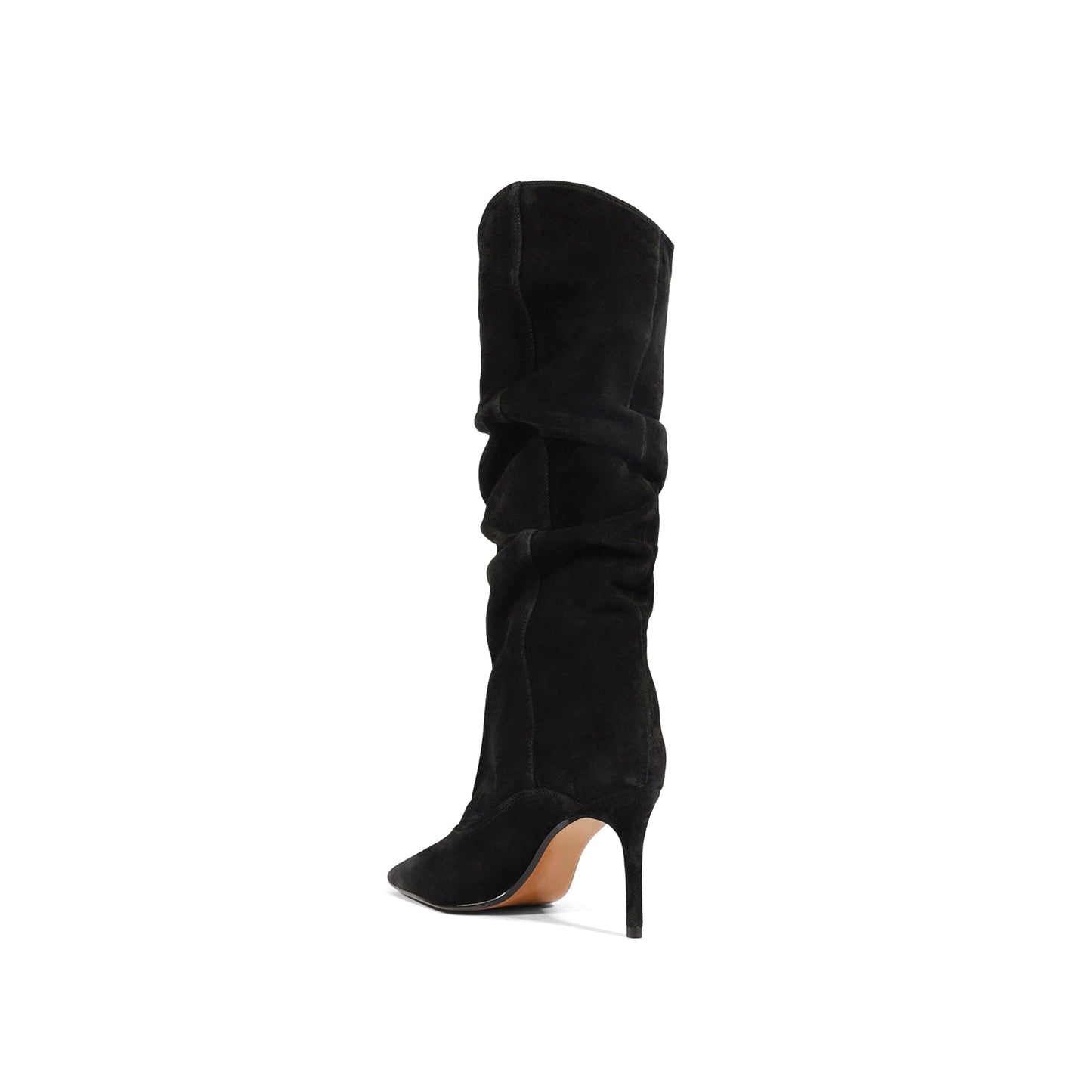 Black Faux Suede Pointed-Toe Slouch Wide Calf Knee High Stiletto Boots