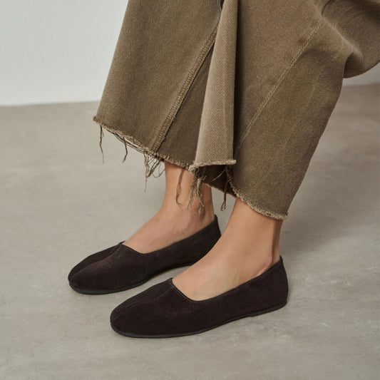 Coffee Cow Suede Round-Toe Slip-On Classic Ballet Flats