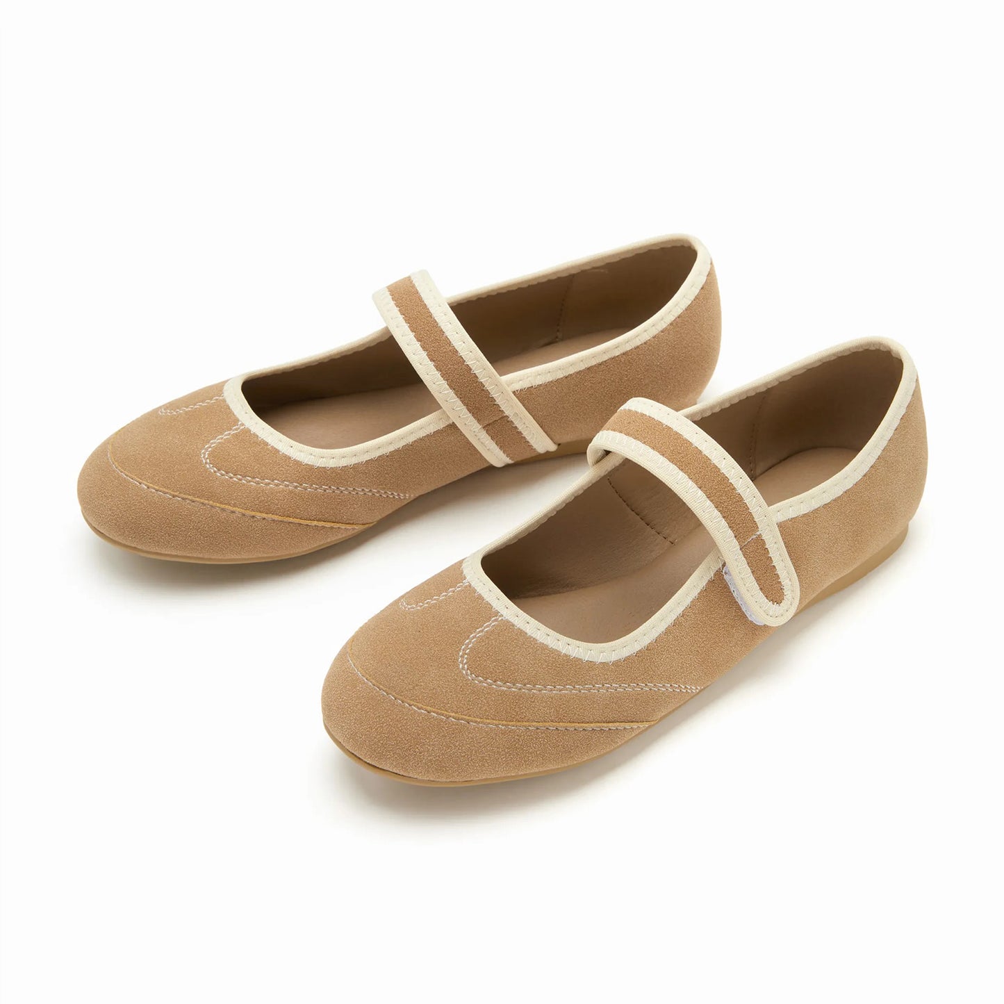 Khaki Faux Suede Round-Toe Simple Mary Jane Chic Flats