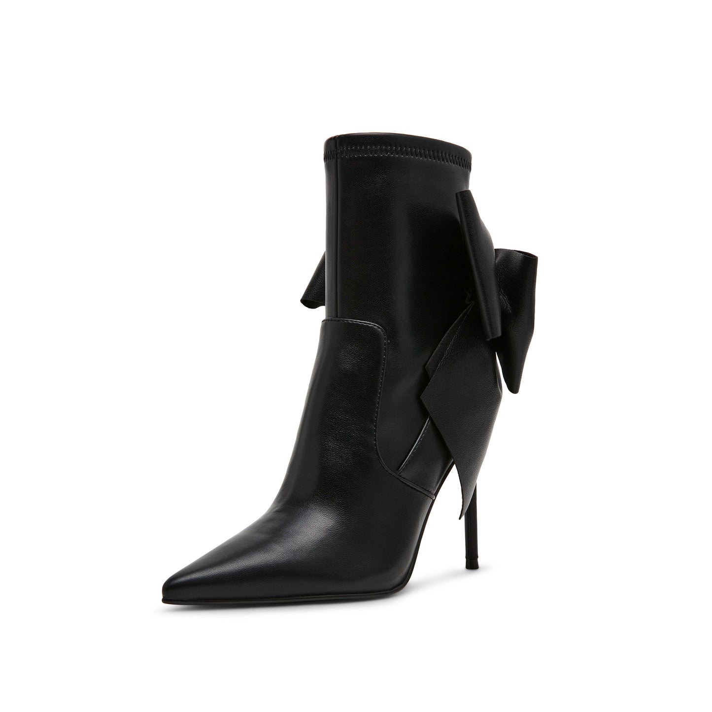 Black Pointed-Toe Zipper Back Big Bow Ankle Stiletto Boots