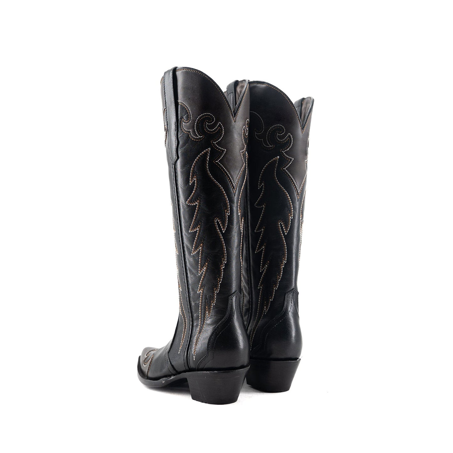 Black Snip-Toe Stylish Embroidery Wide Calf Classic Knee High Cowgirl Boots