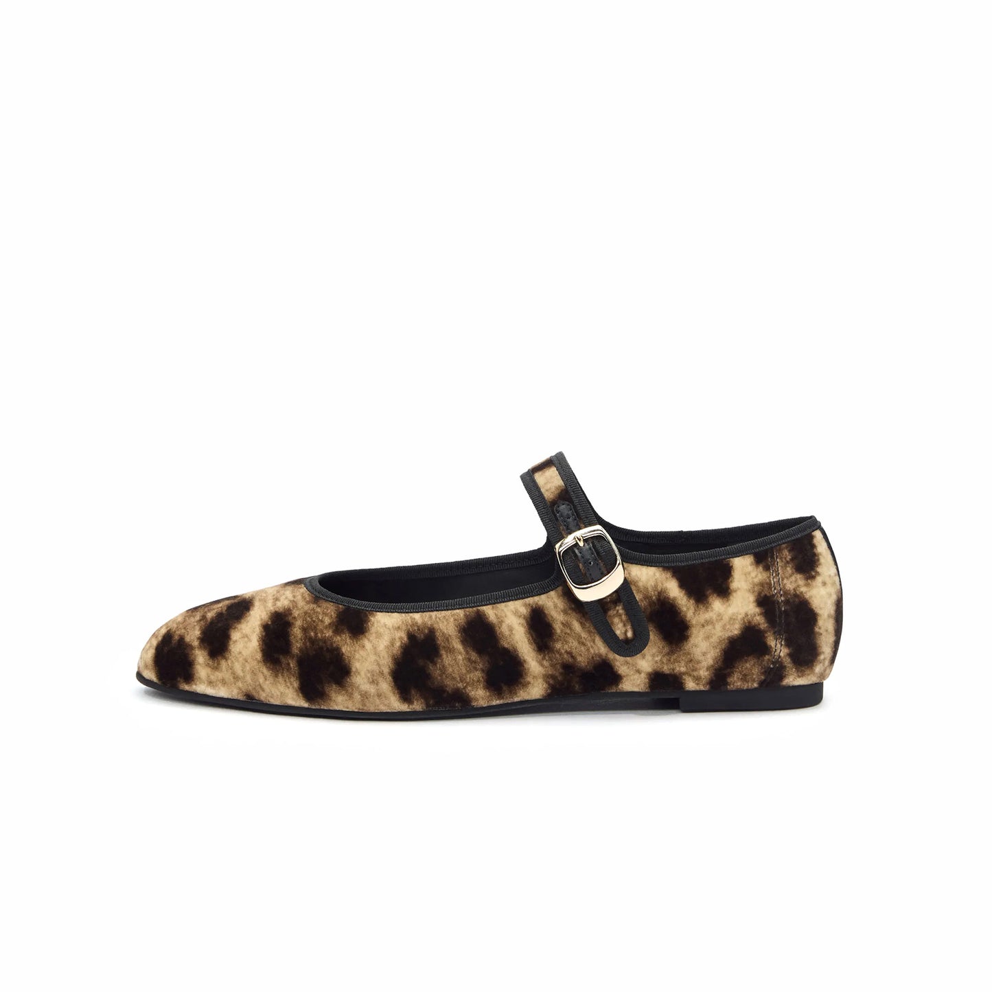 Leopard Faux Suede Round-Toe Bridge Buckle Strap Ballet Classic Flats